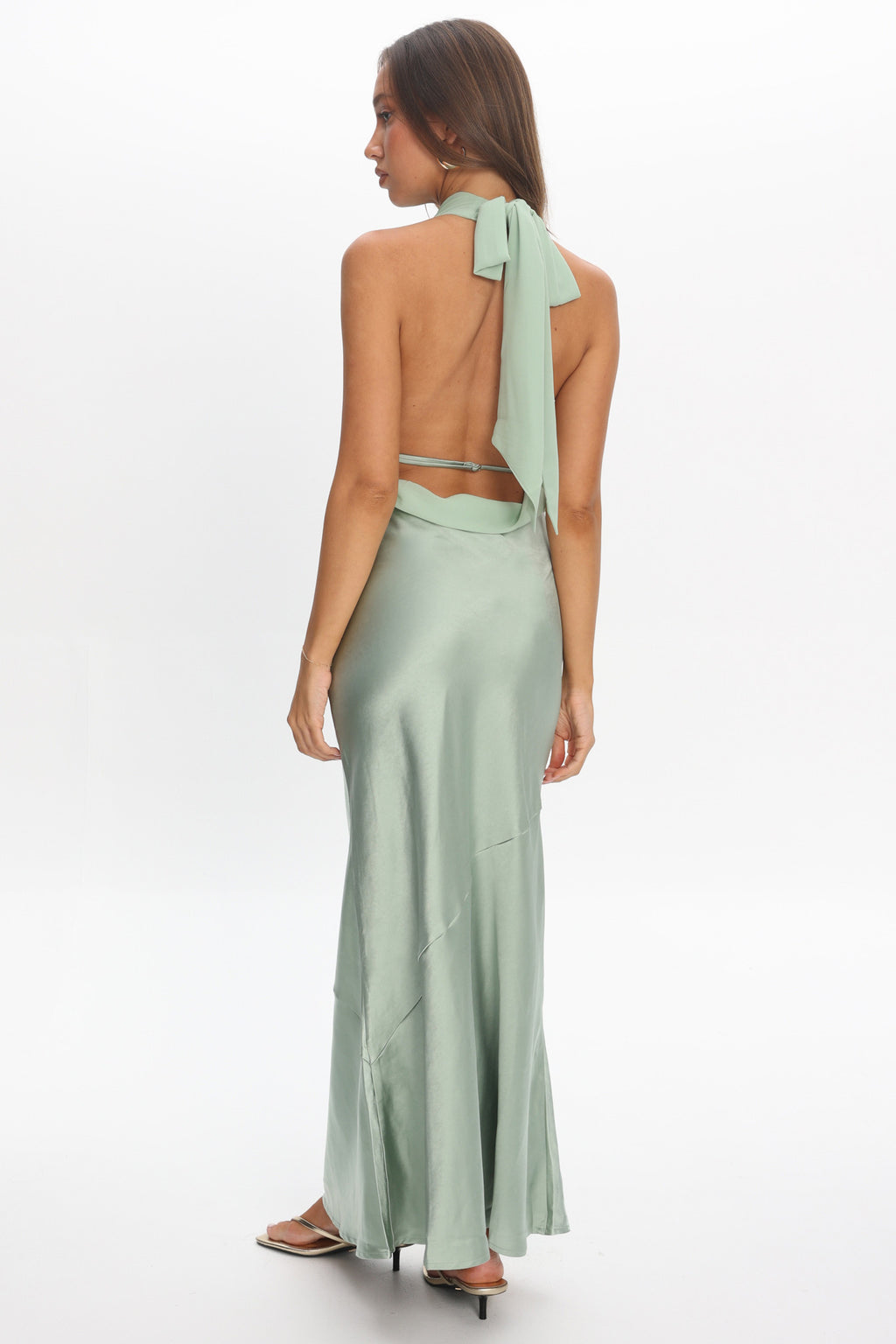 Leading Lady Open Back Cowl Maxi Dress Sage