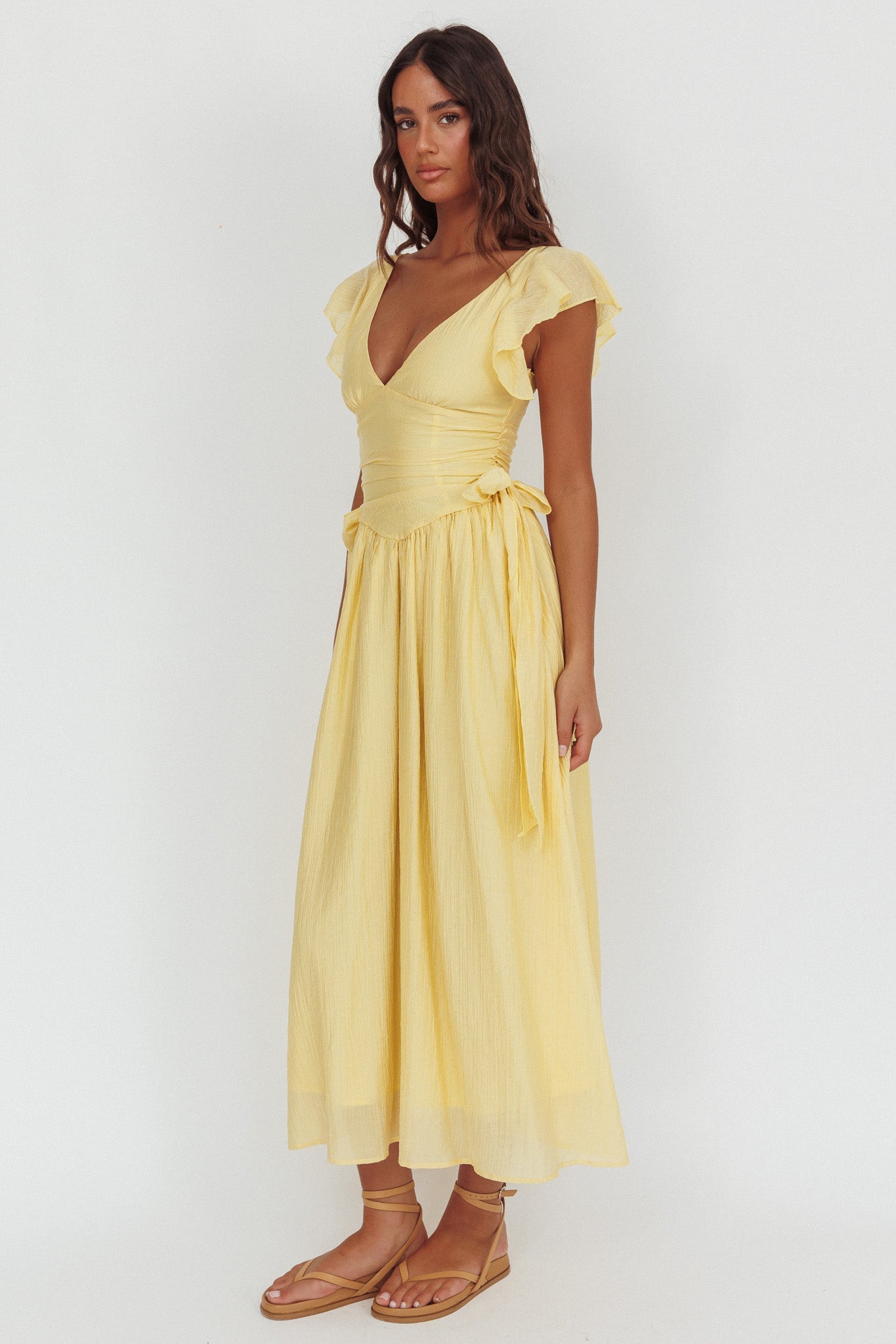 Elsewhere Waist Bows Maxi Dress Banana by Selfie Leslie