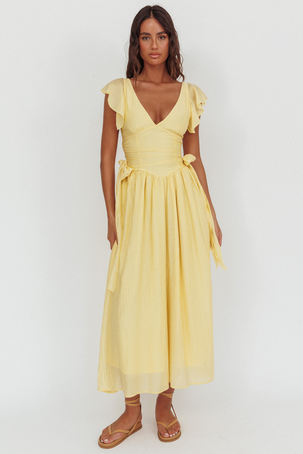 Elsewhere Waist Bows Maxi Dress Banana by Selfie Leslie