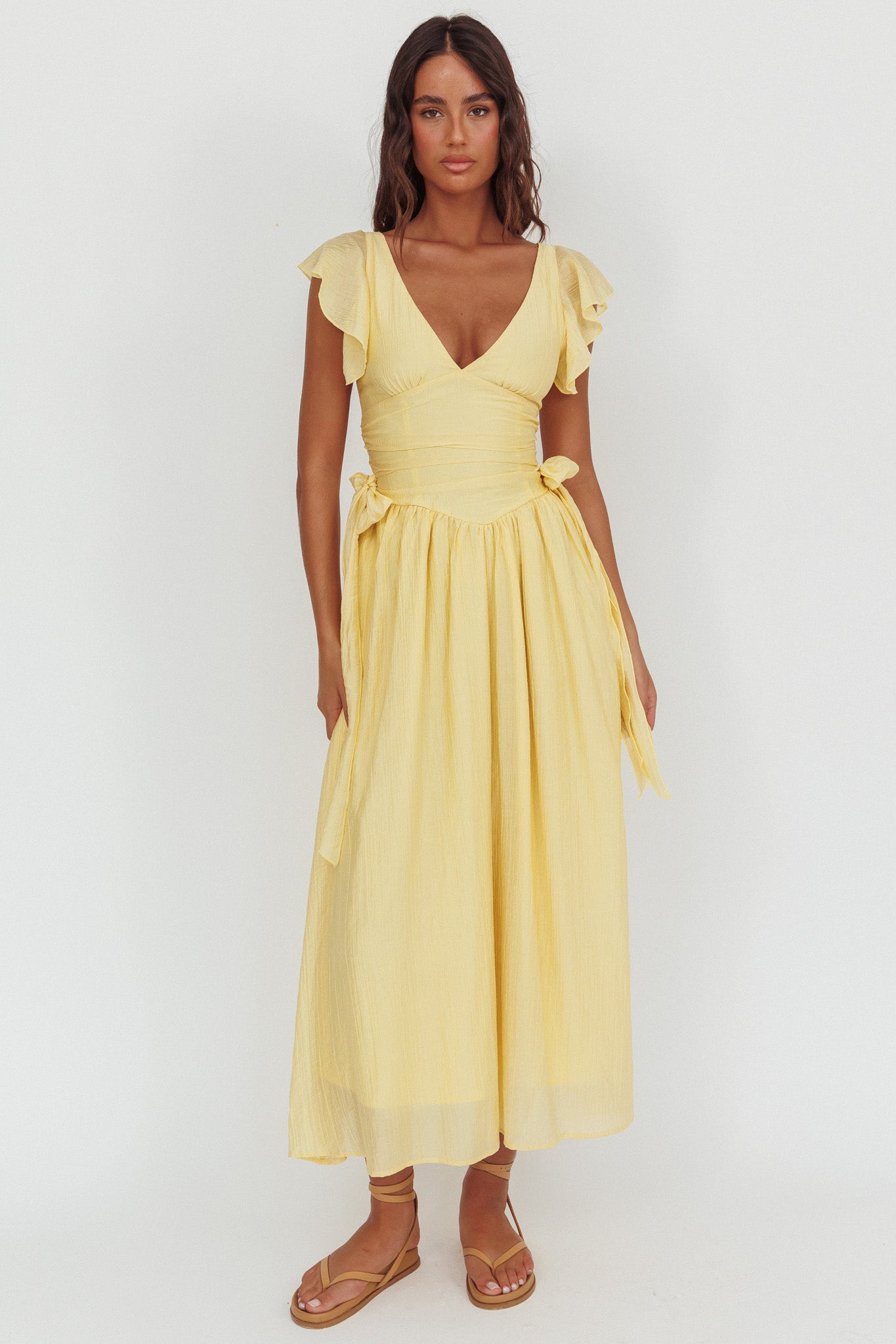 Elsewhere Waist Bows Maxi Dress Banana– Selfie Leslie