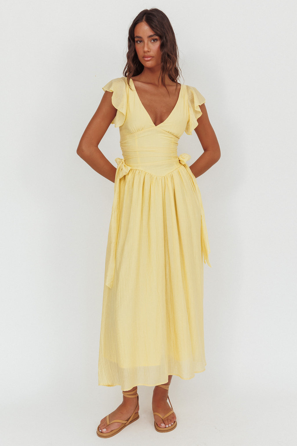 Elsewhere Waist Bows Maxi Dress Banana by Selfie Leslie