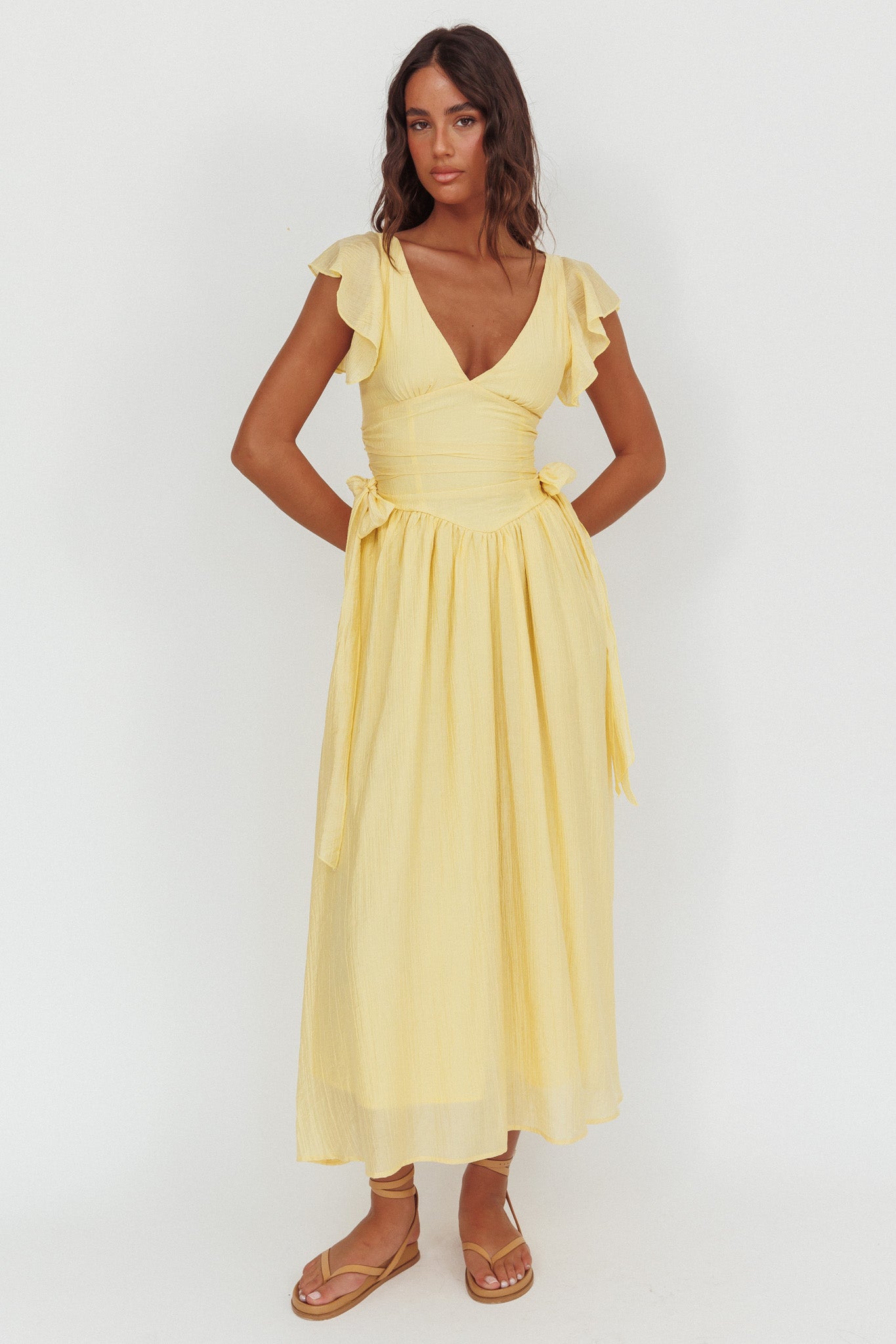 Elsewhere Waist Bows Maxi Dress Banana by Selfie Leslie