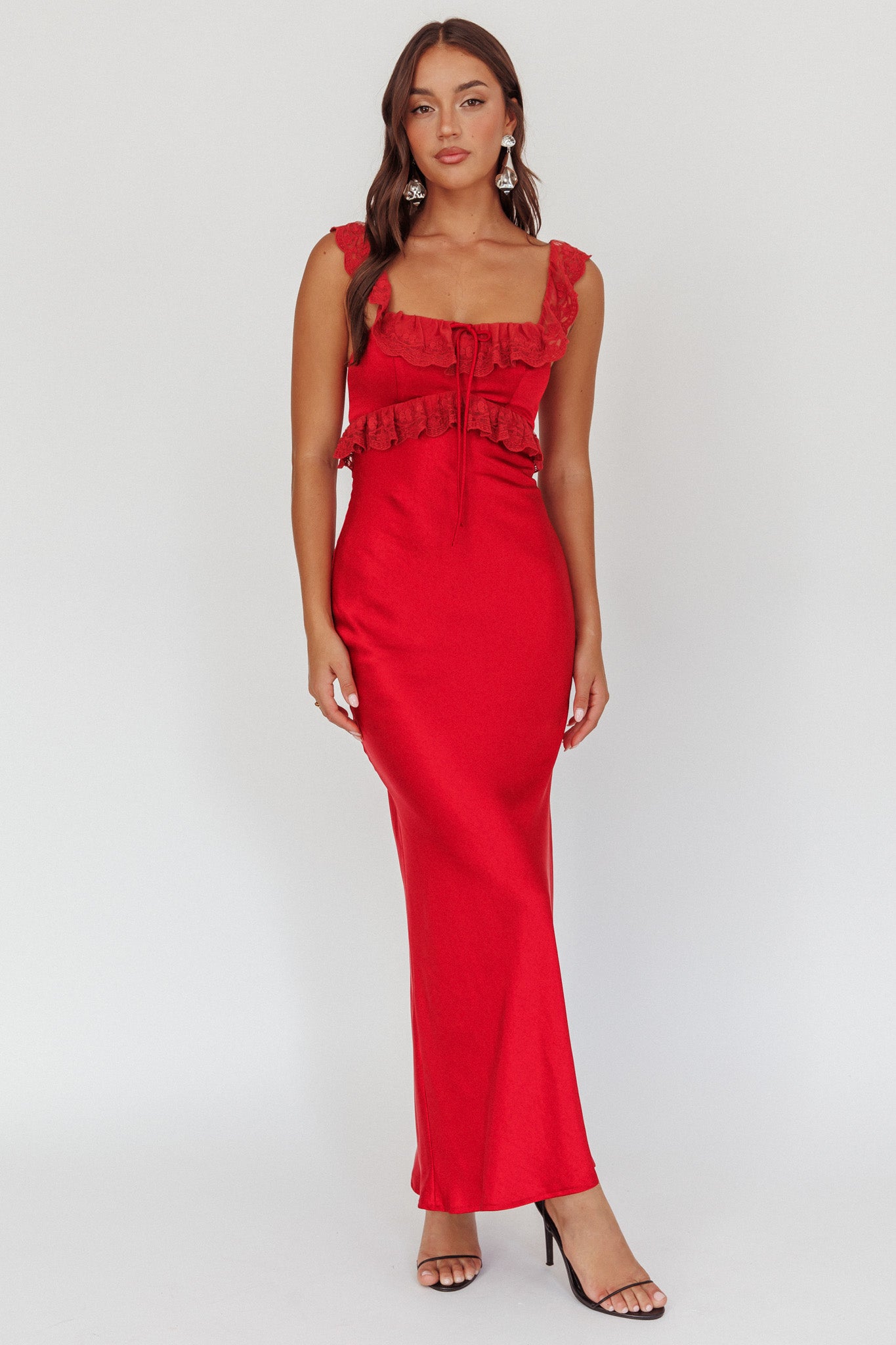 Escapade Lace Trim Maxi Dress Cherry by Selfie Leslie