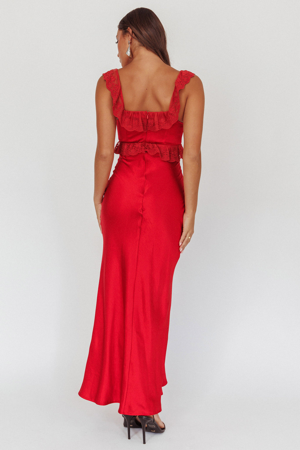 Escapade Lace Trim Maxi Dress Cherry by Selfie Leslie