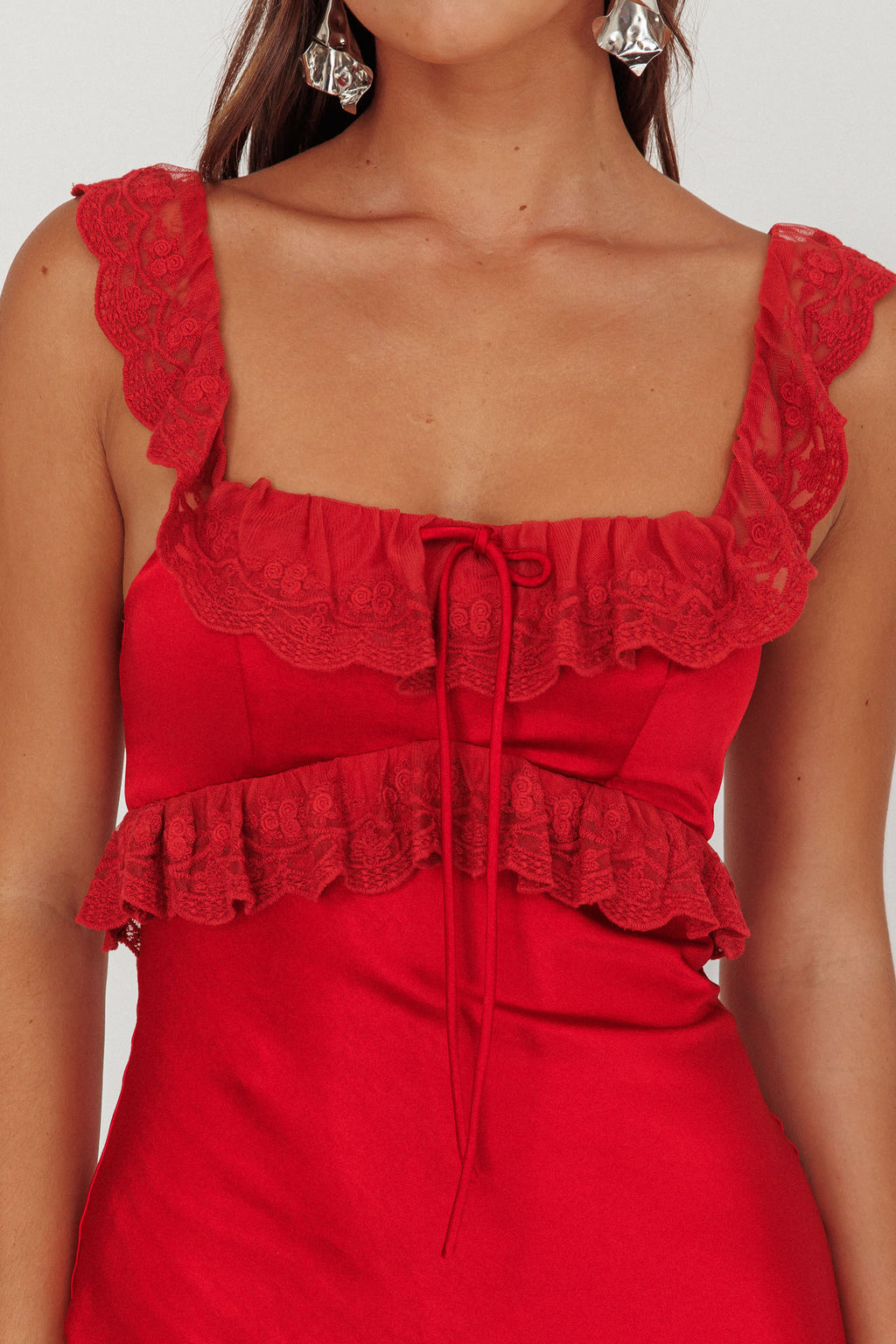 Escapade Lace Trim Maxi Dress Cherry by Selfie Leslie