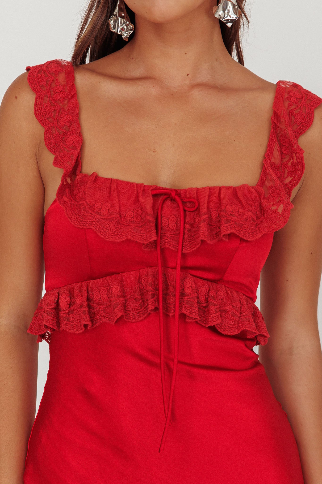 Escapade Lace Trim Maxi Dress Cherry XL