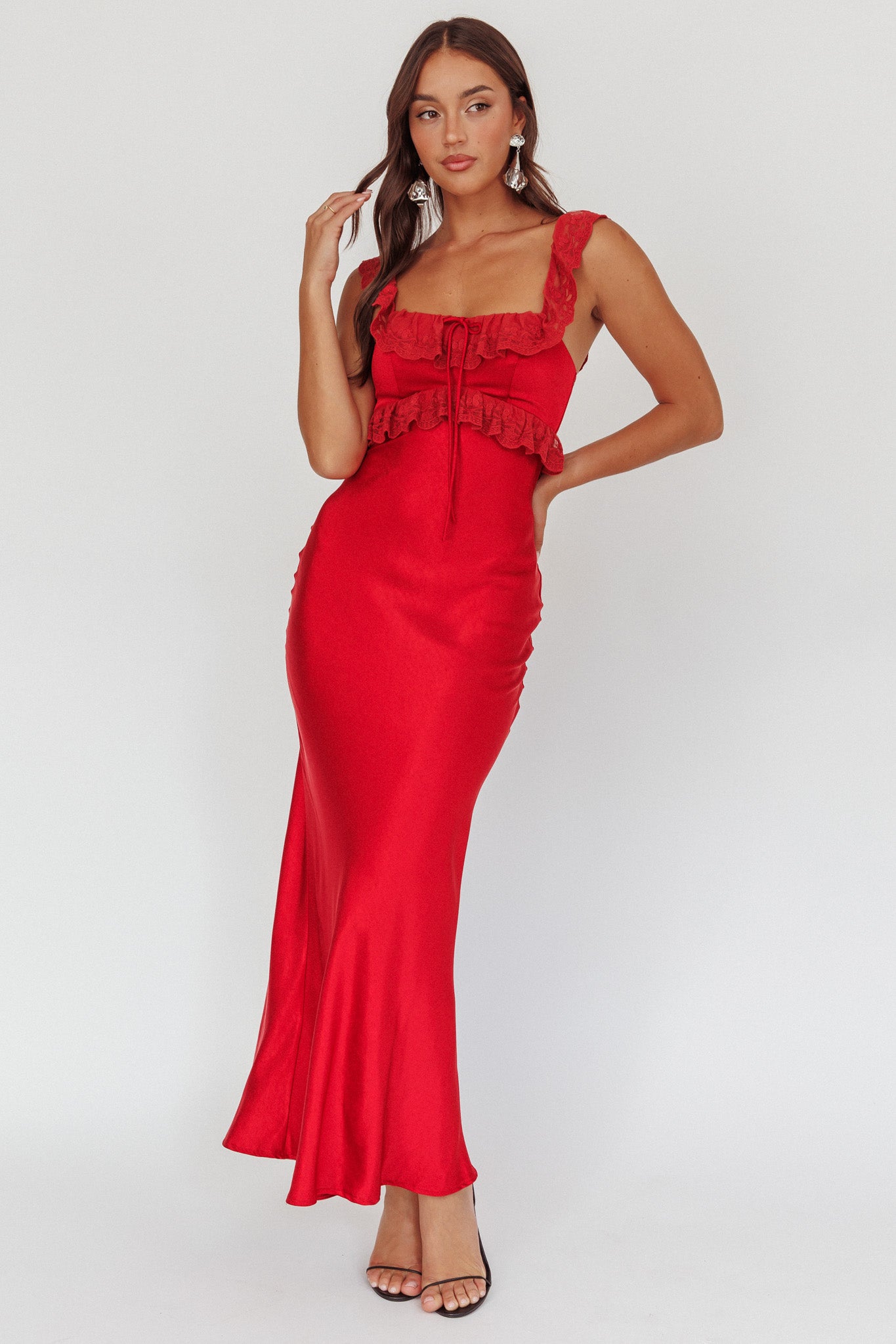 Escapade Lace Trim Maxi Dress Cherry XL Escapade Lace Trim Maxi Dress Cherry XL