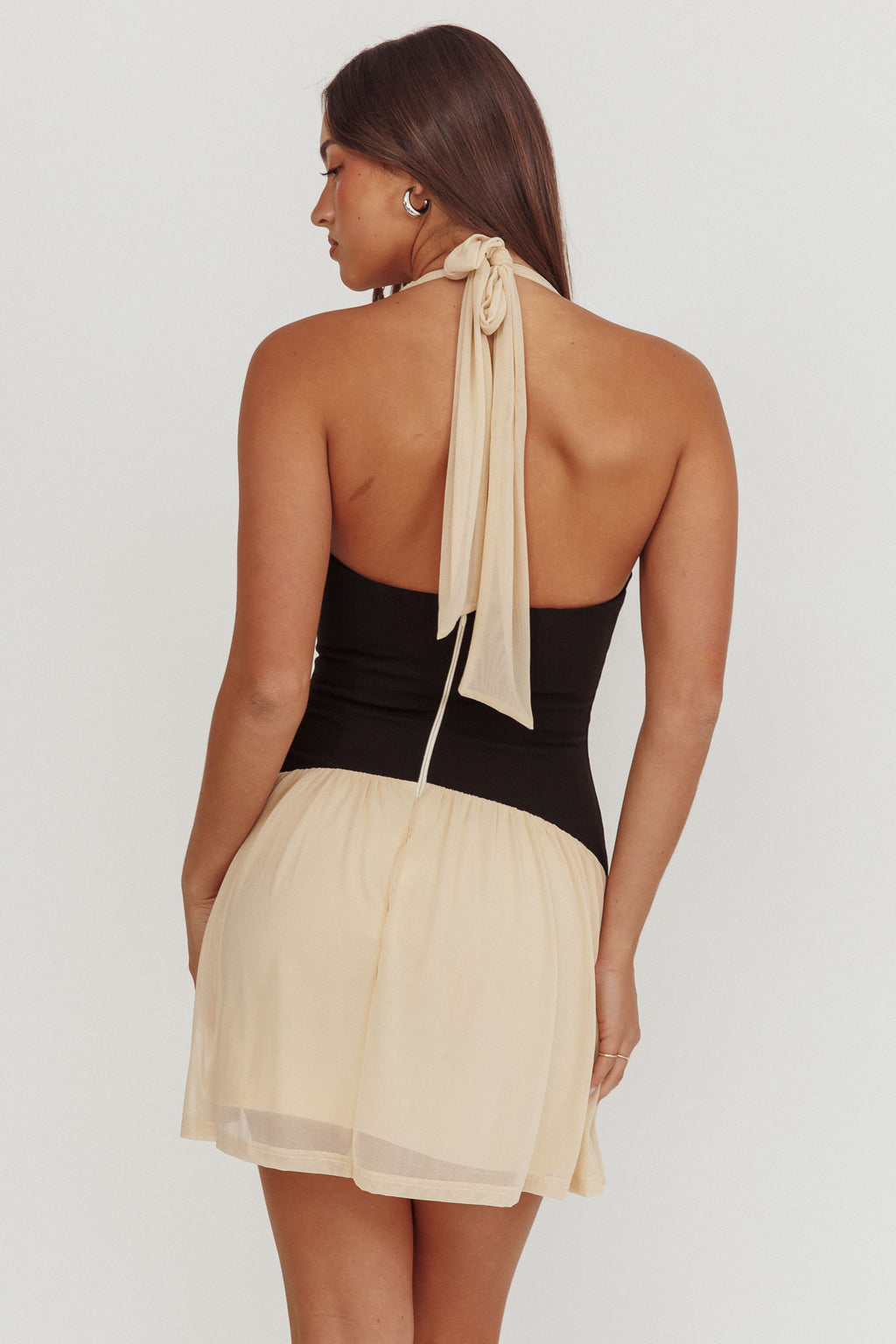 Milos Contrast Halter Mini Dress Cream by Selfie Leslie