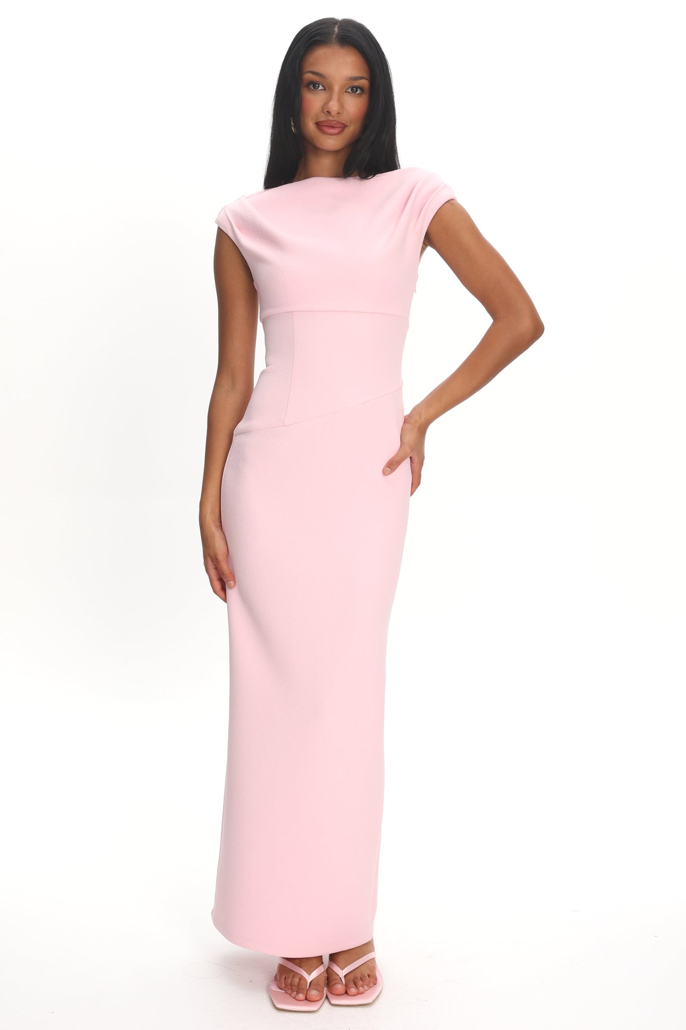 pink cap sleeve maxi dress Soft Pink Maxi Dress With Cap Sleeves