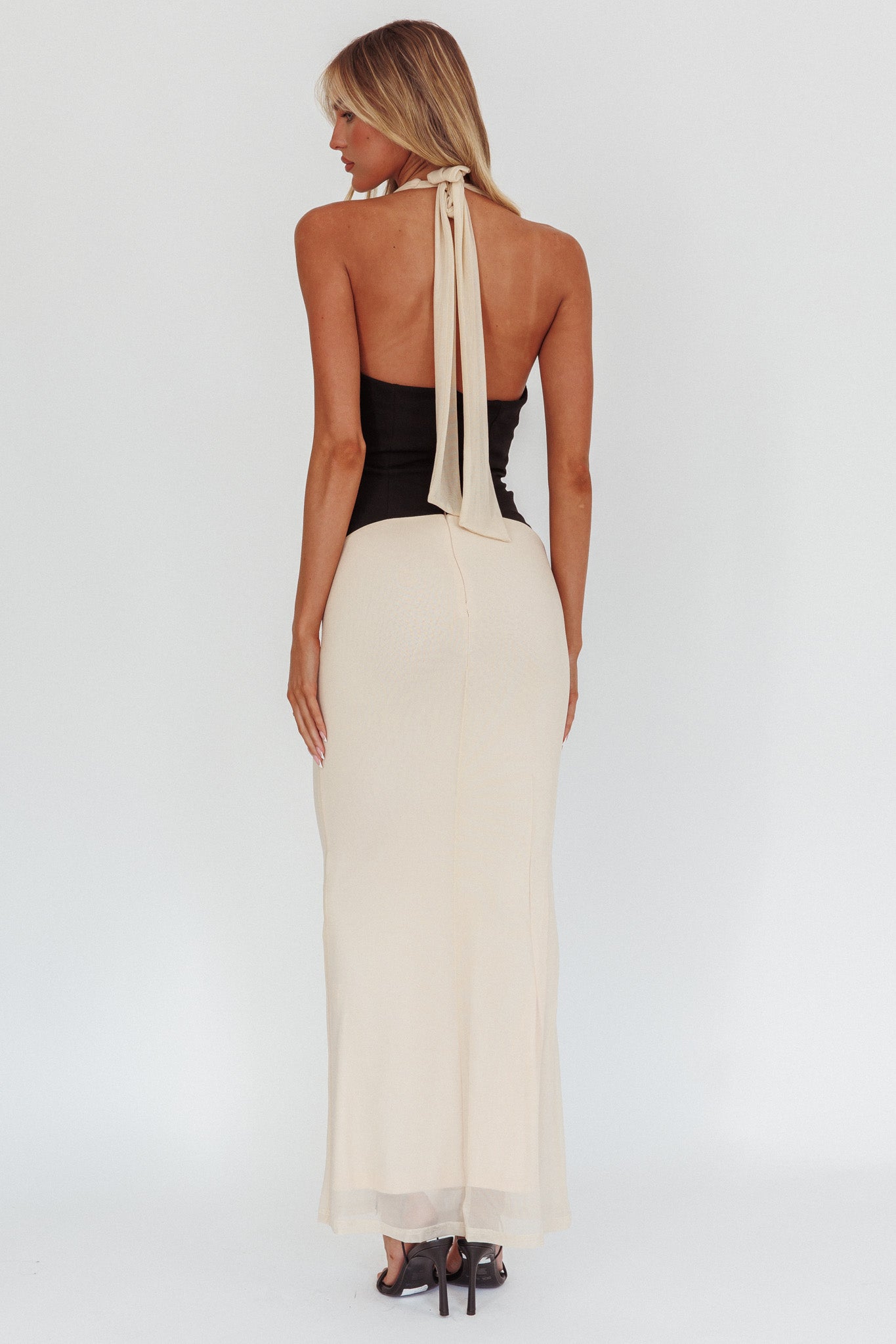Milos Contrast Halter Maxi Dress Cream Milos Contrast Halter Maxi Dress Cream