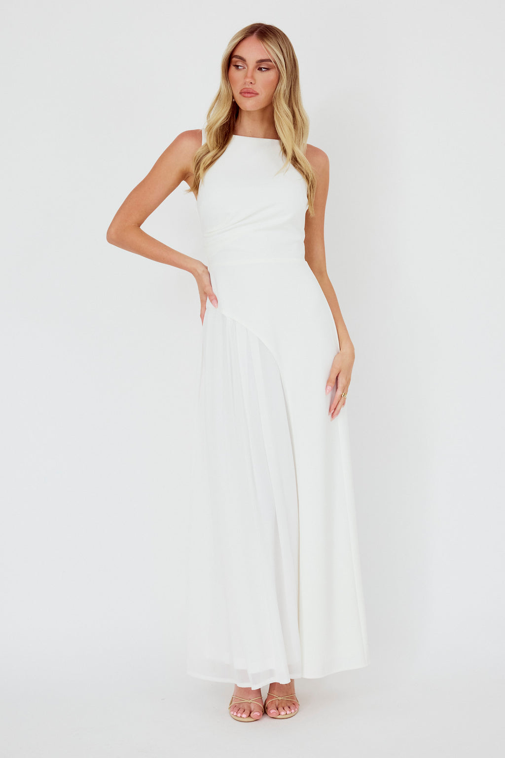 Ibis Pleat Detail Maxi Dress Off White Ibis Pleat Detail Maxi Dress Off White