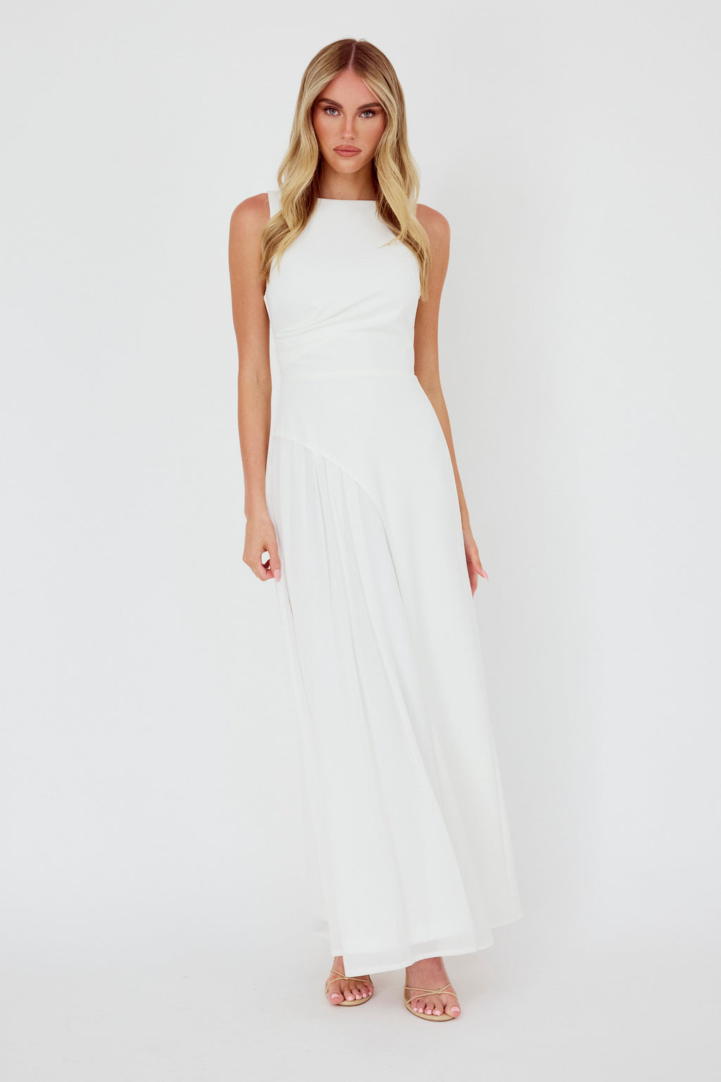 Ibis Pleat Detail Maxi Dress Off White by Selfie Leslie