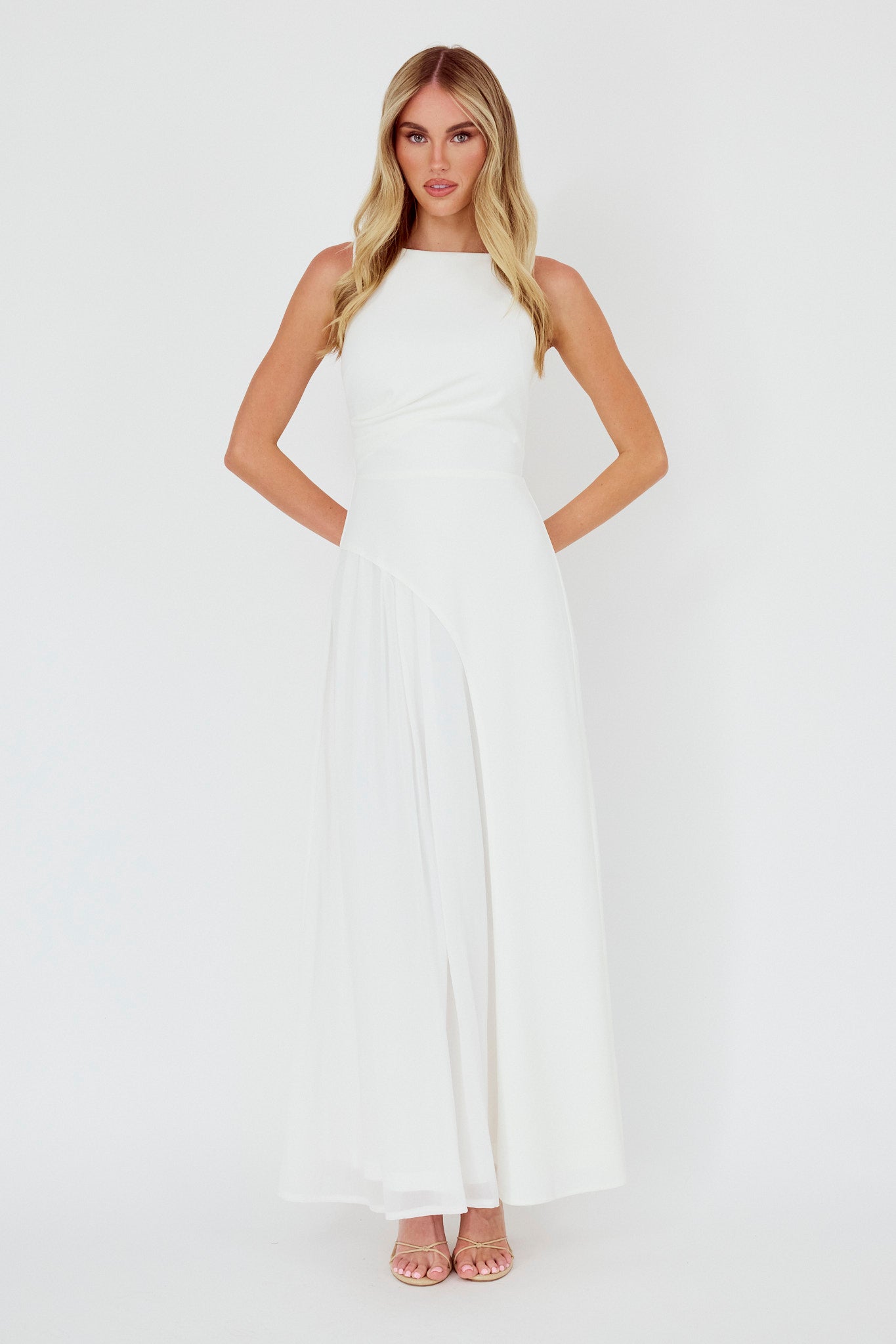 white dress with pleats Ibis Pleat Detail Maxi Dress Off White