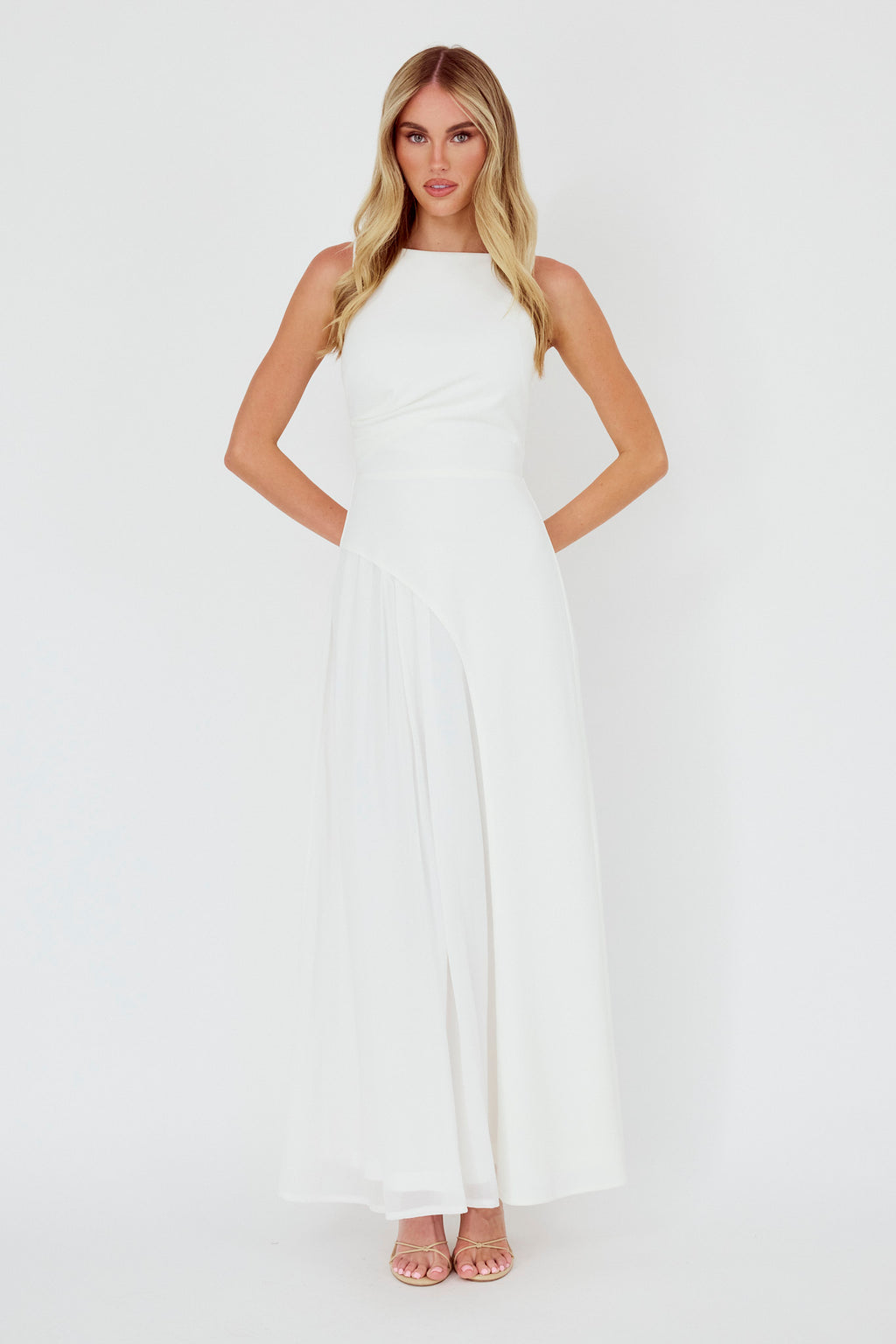 Ibis Pleat Detail Maxi Dress Off White by Selfie Leslie