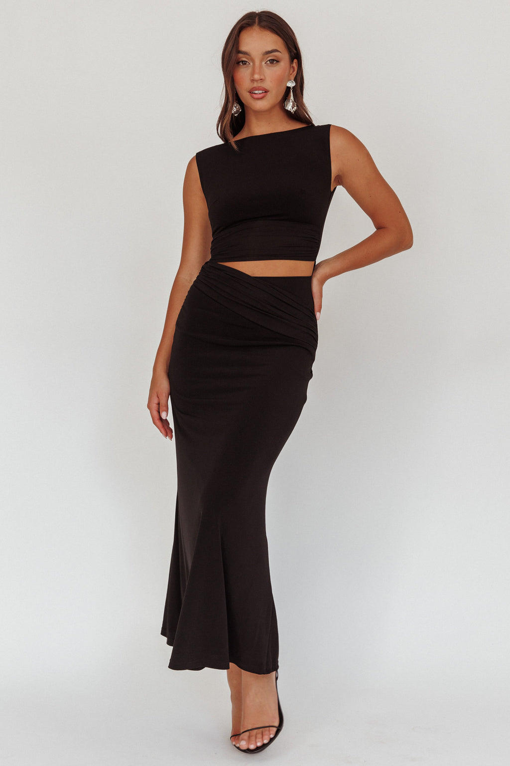Costa Cut-Out Waist Maxi Dress Black by Selfie Leslie