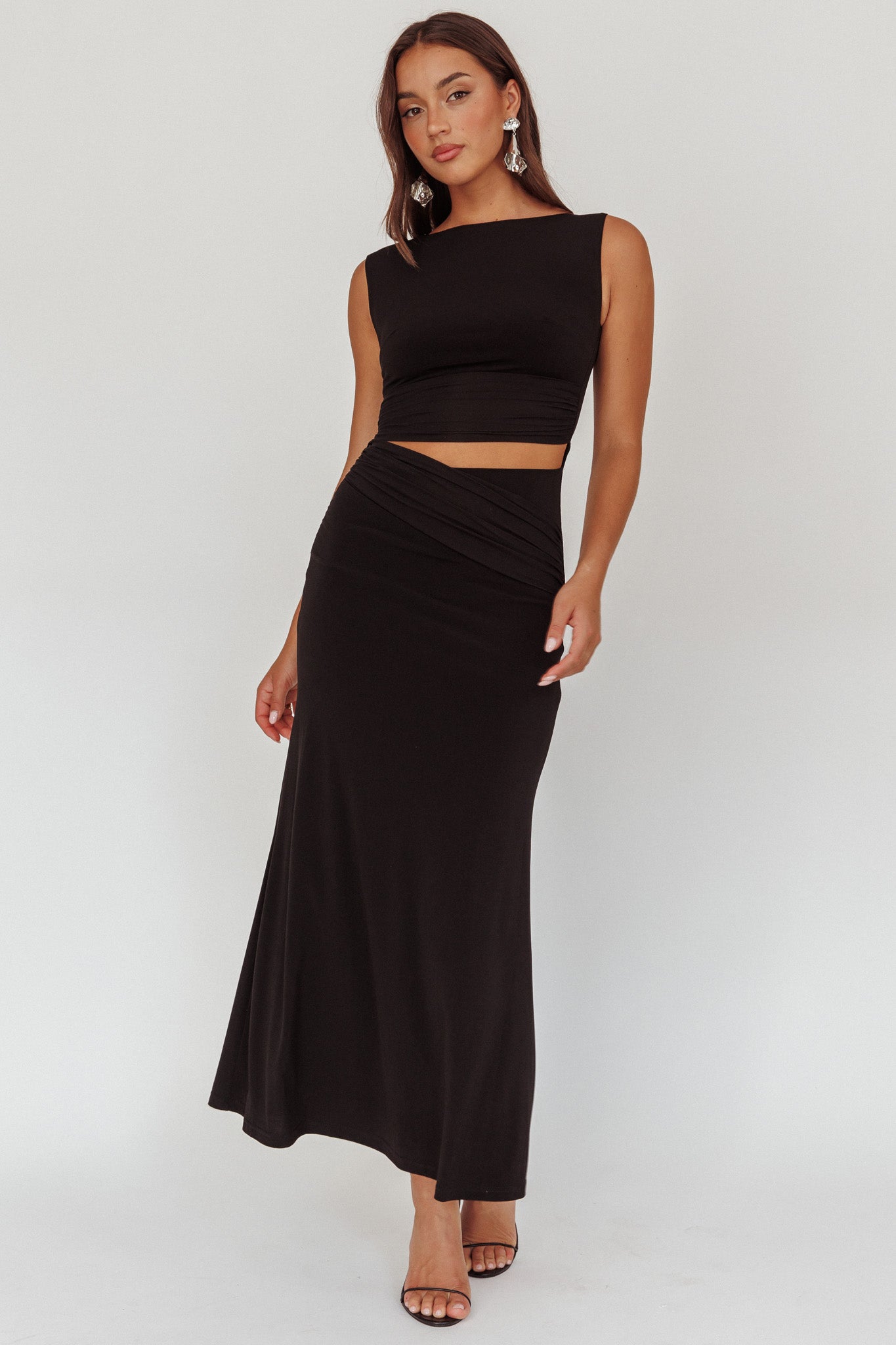 Costa Cut-Out Waist Maxi Dress Black by Selfie Leslie