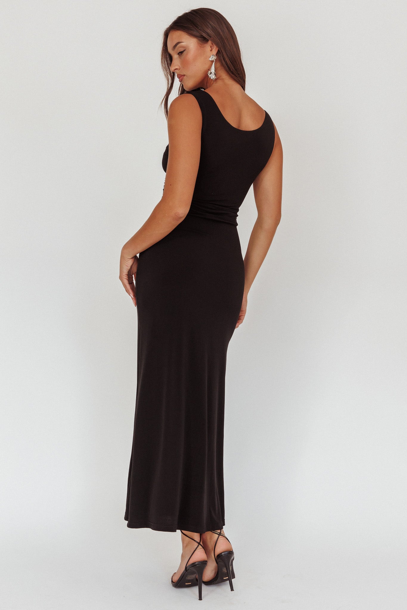 Costa Cut-Out Waist Maxi Dress Black by Selfie Leslie