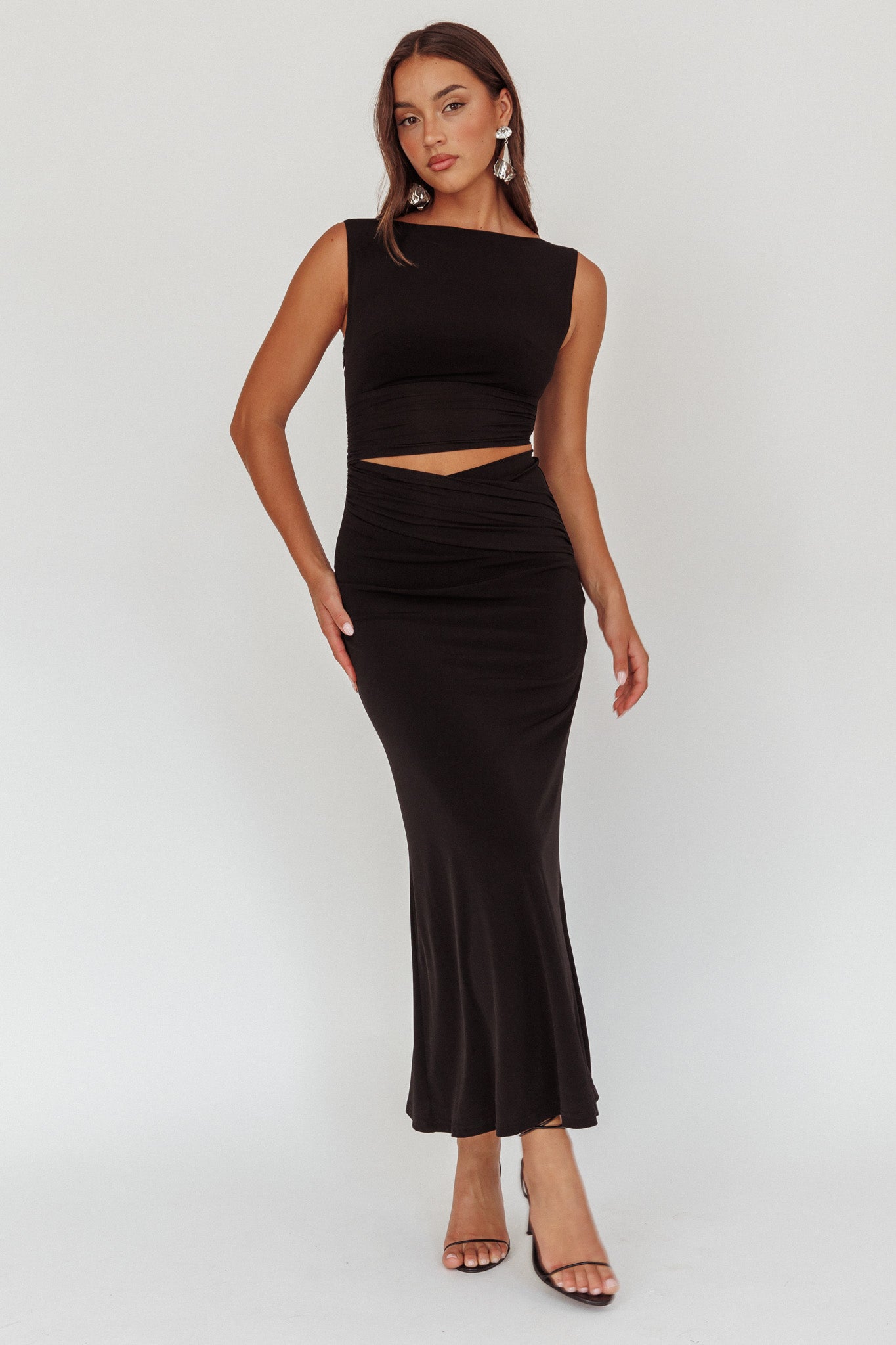 Costa Cut-Out Waist Maxi Dress Black by Selfie Leslie