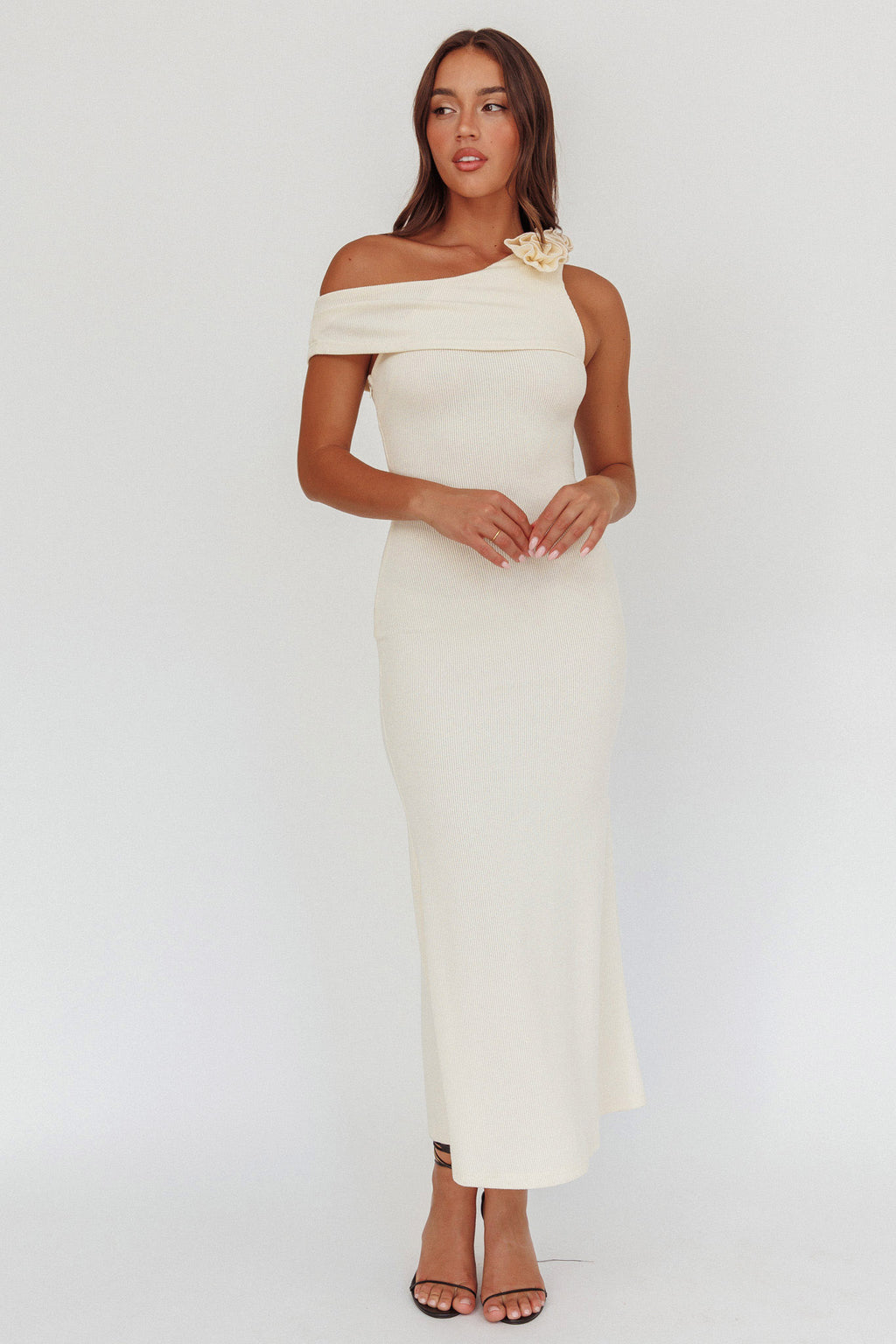 Mazon One-Shoulder Knit Maxi Dress Butter by Selfie Leslie