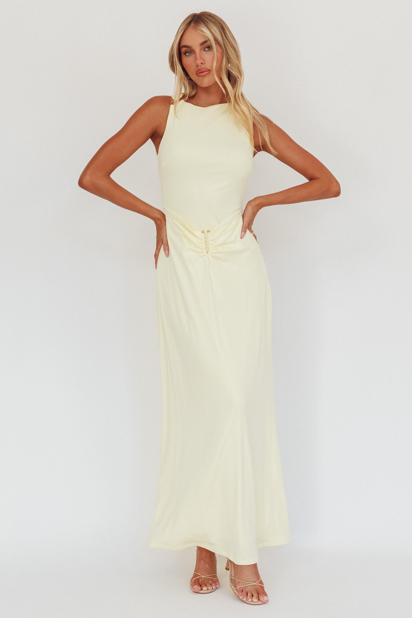 Casino Gold Hardware Ribbed Maxi Dress Butter by Selfie Leslie