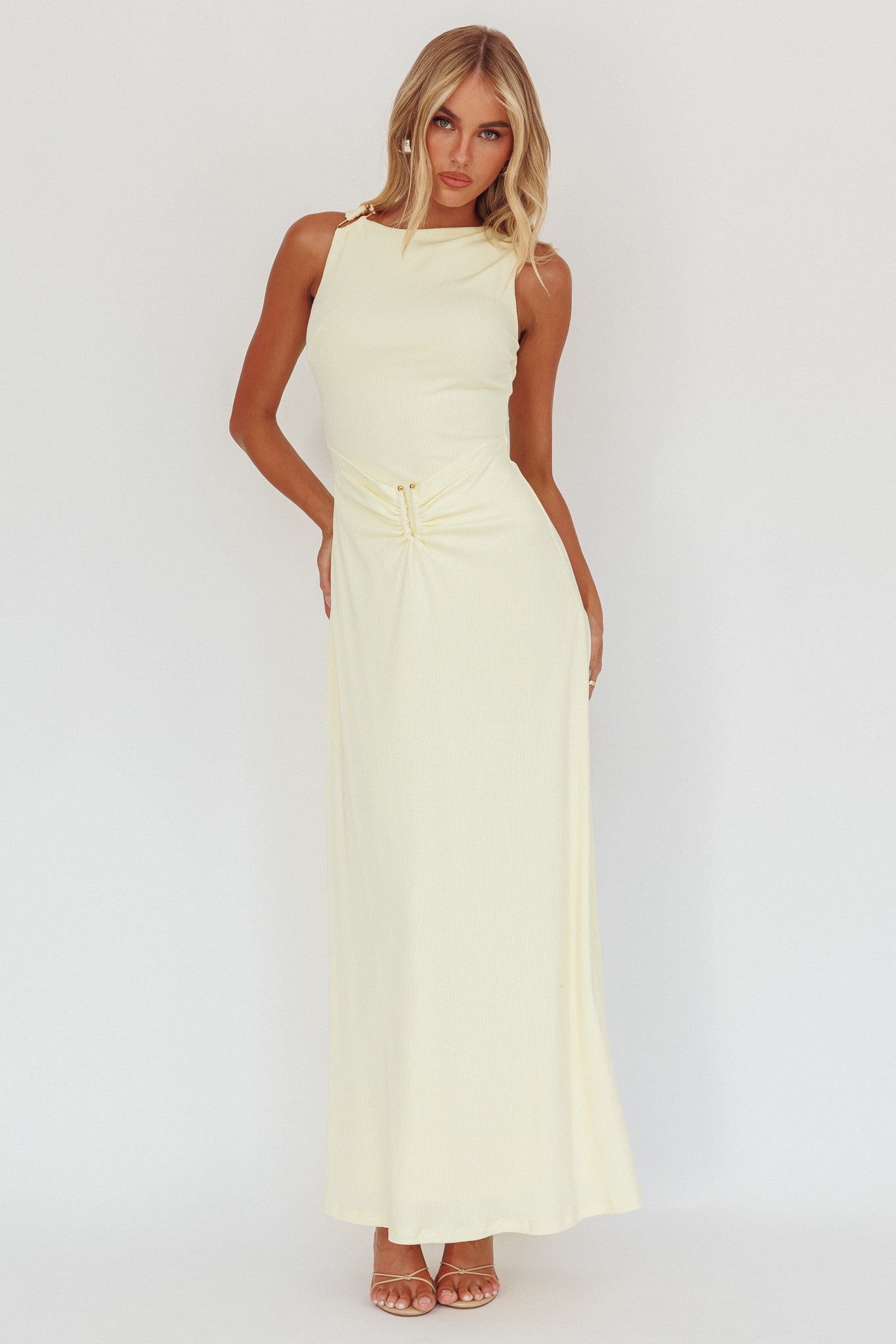 Casino Gold Hardware Ribbed Maxi Dress Butter - M Casino Gold Hardware Ribbed Maxi Dress Butter - M