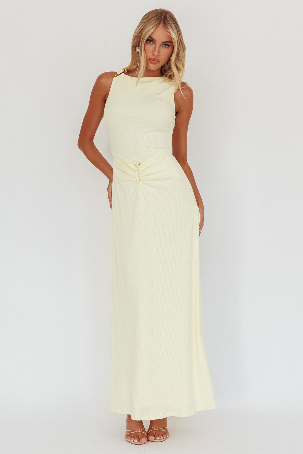 Casino Gold Hardware Ribbed Maxi Dress Butter by Selfie Leslie