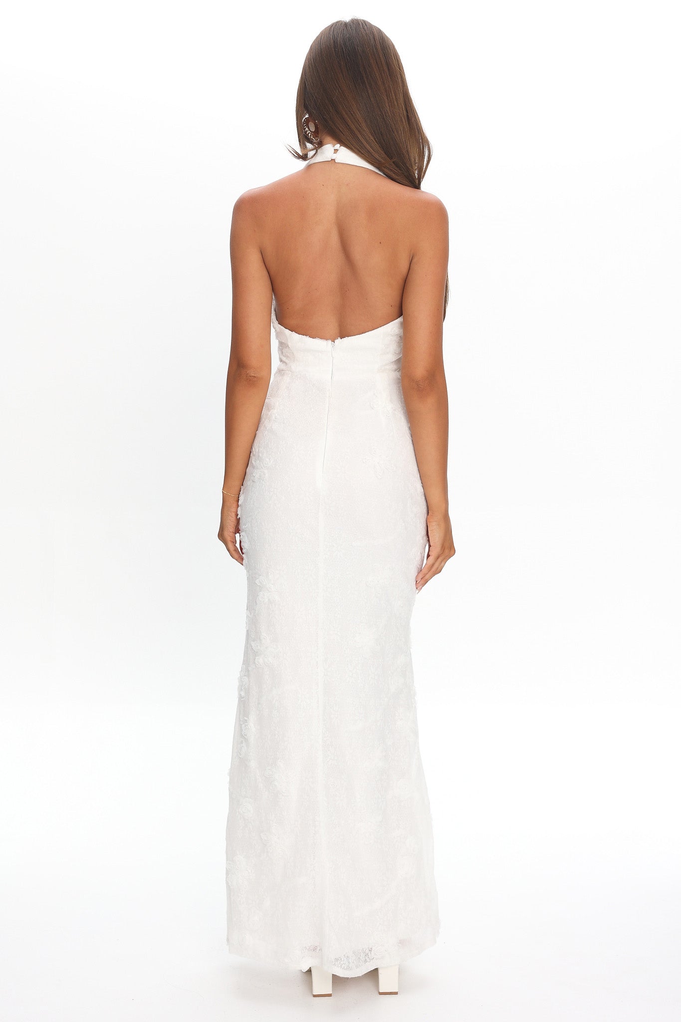 Alisette Halter Split Maxi Dress White - L Alisette Halter Split Maxi Dress White - L