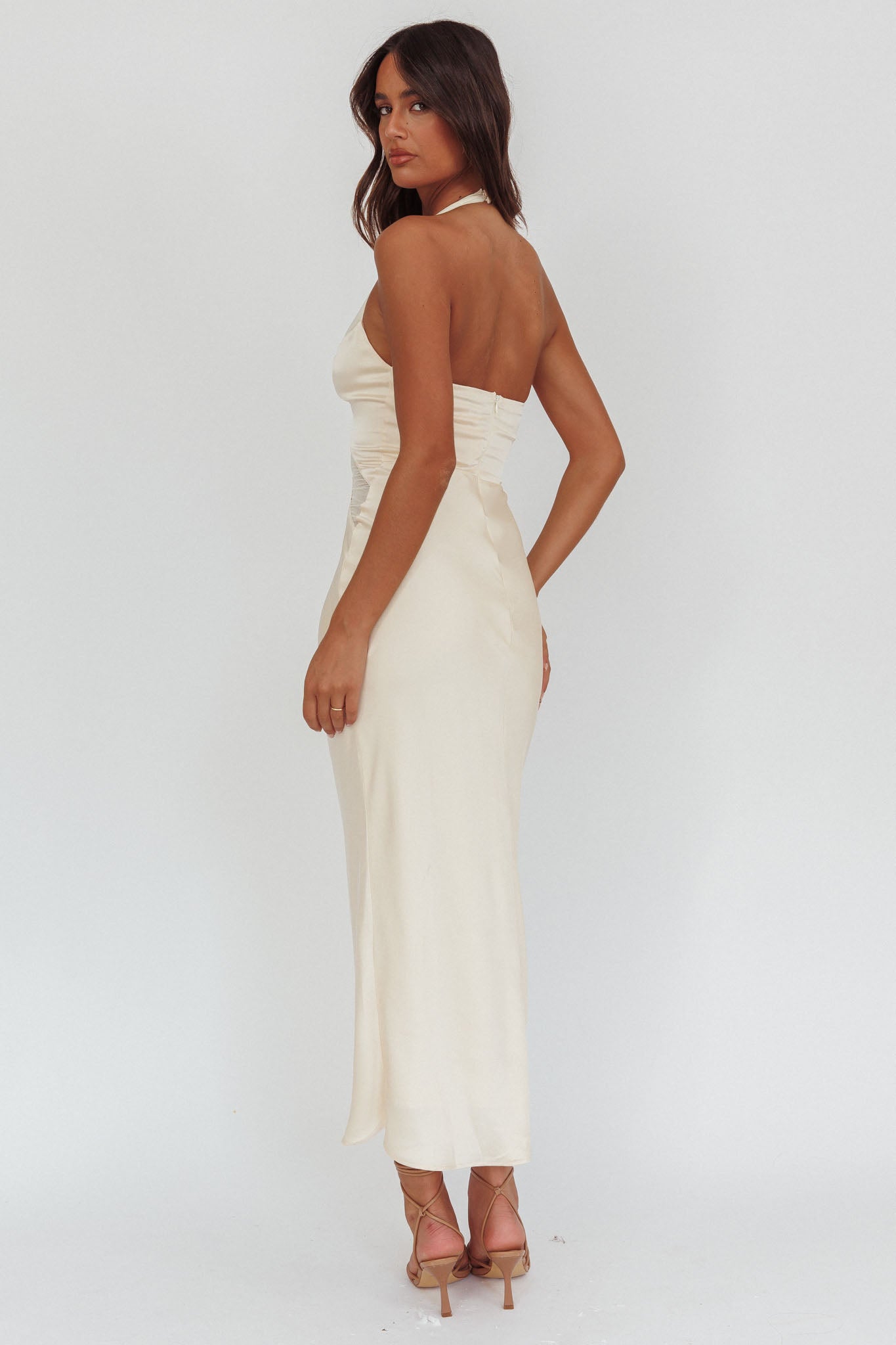 Kasi Sheer Panel Halter Maxi Dress Butter Kasi Sheer Panel Halter Maxi Dress Butter