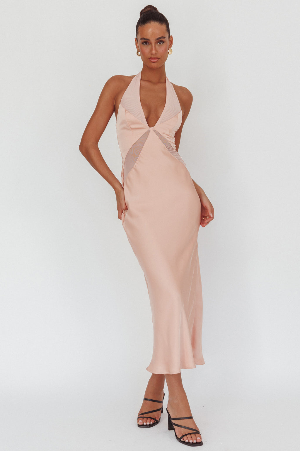 rose sheer dress Sheer Halter Neck 3D Floral Embroidered Dress with High-Low Hem