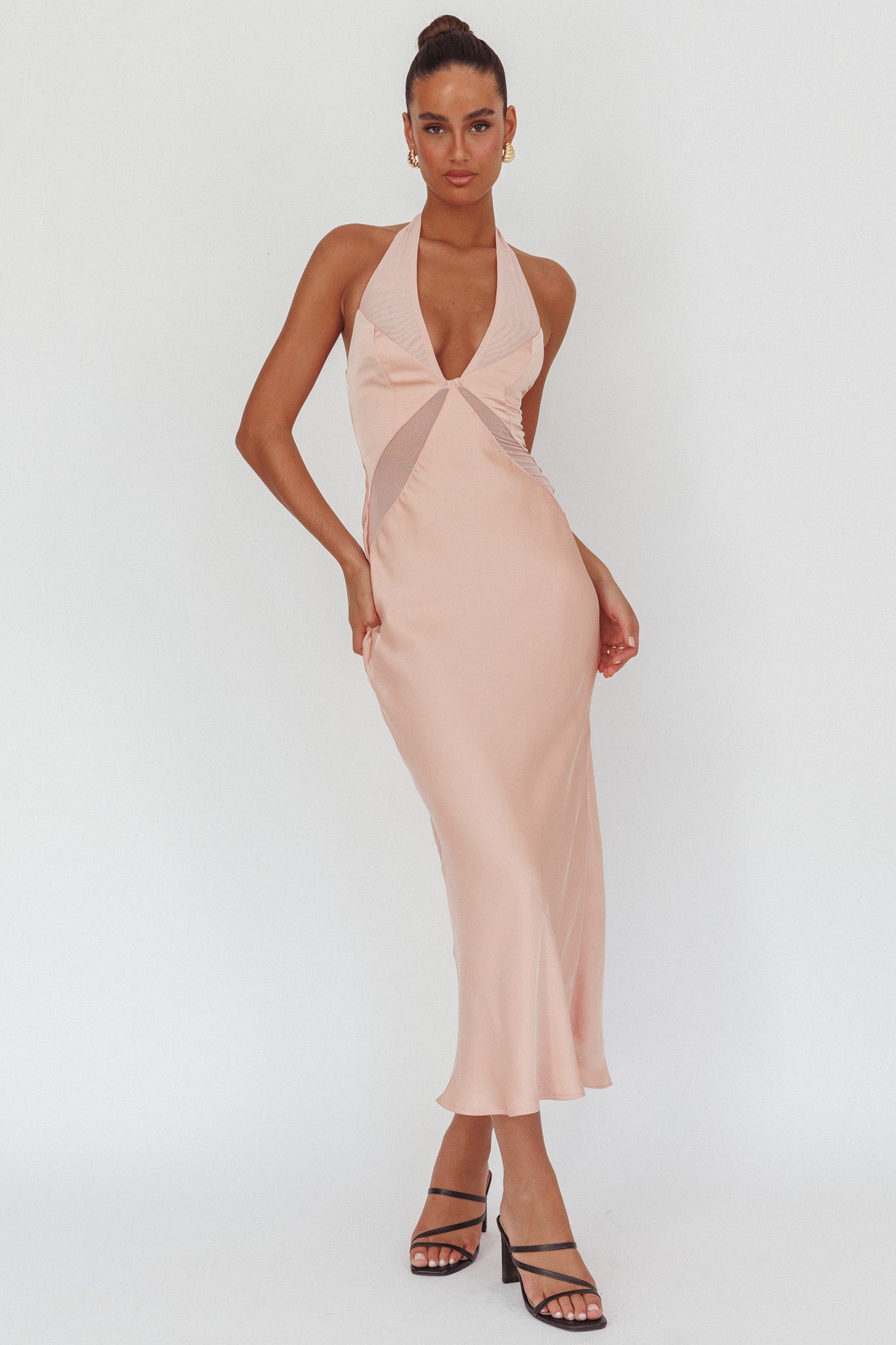 Kasi Sheer Panel Halter Maxi Dress Rose by Selfie Leslie