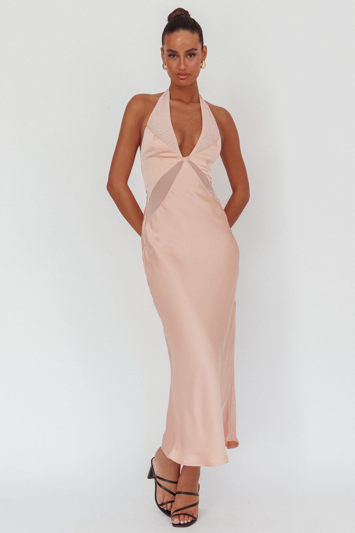 sheer halterneck maxi slip dress Women's Black Sheer Halterneck Maxi Slip Dress