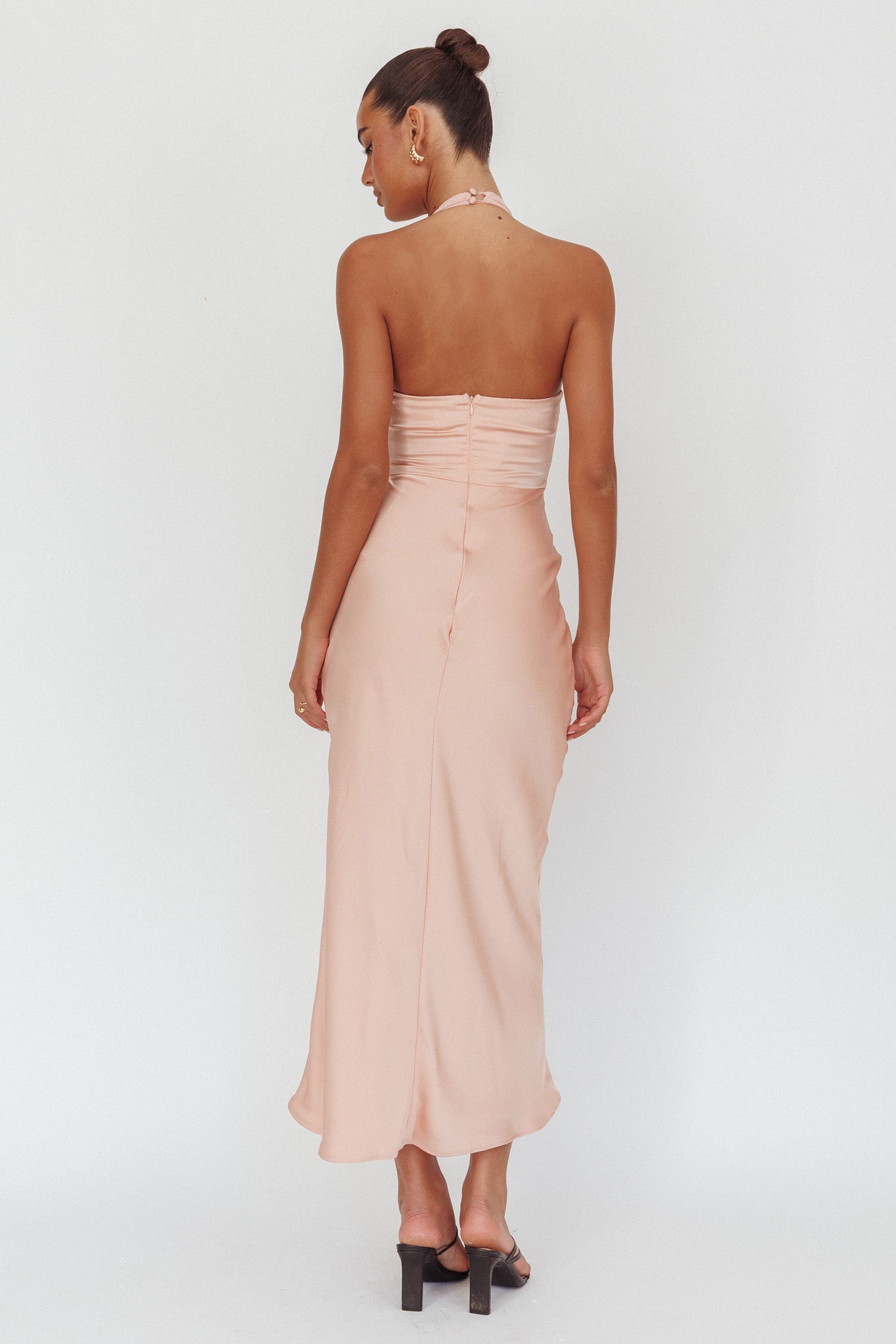 Kasi Sheer Panel Halter Maxi Dress Rose by Selfie Leslie