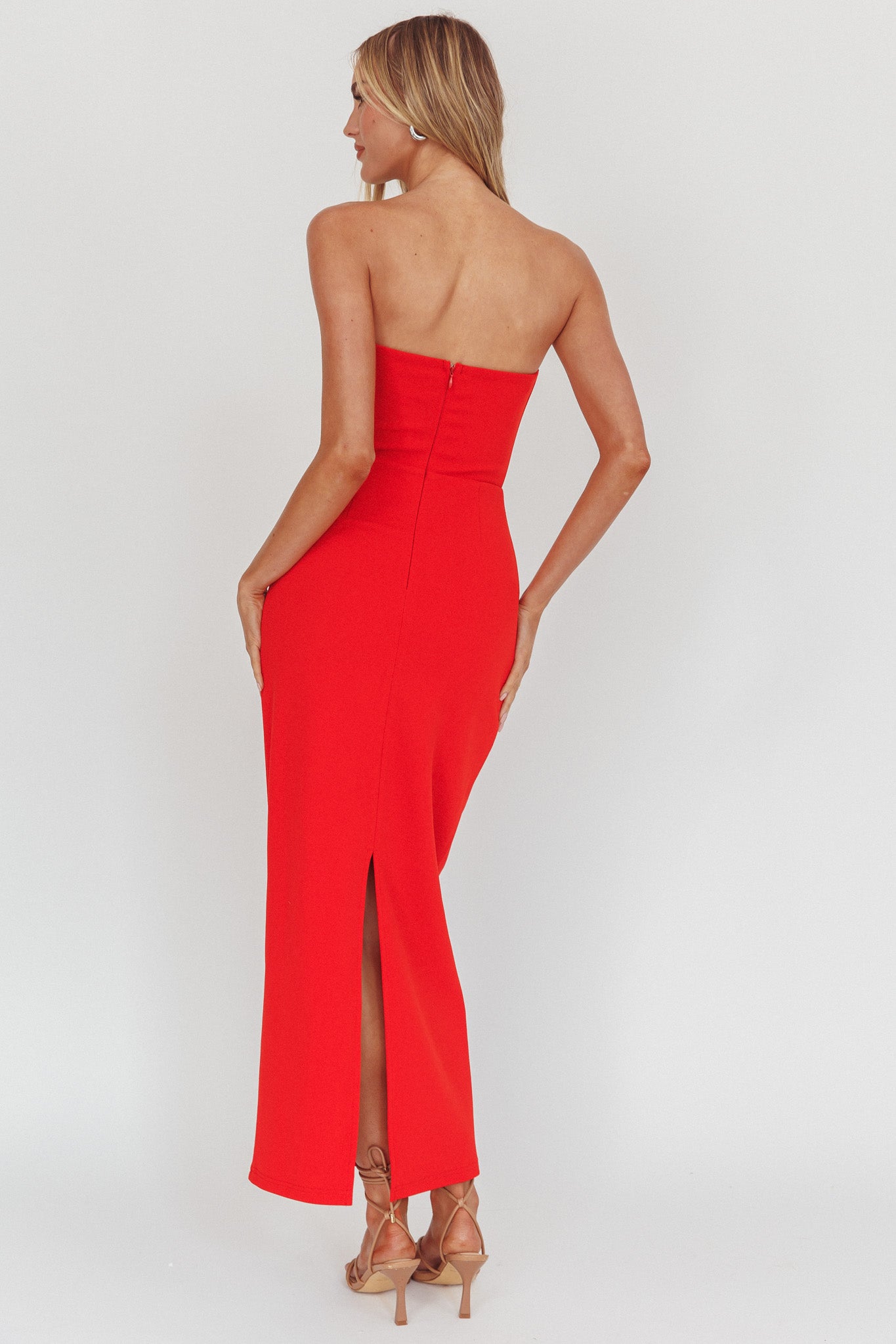 Sonrisa Strapless Cut-Out Maxi Dress Red Sonrisa Strapless Cut-Out Maxi Dress Red