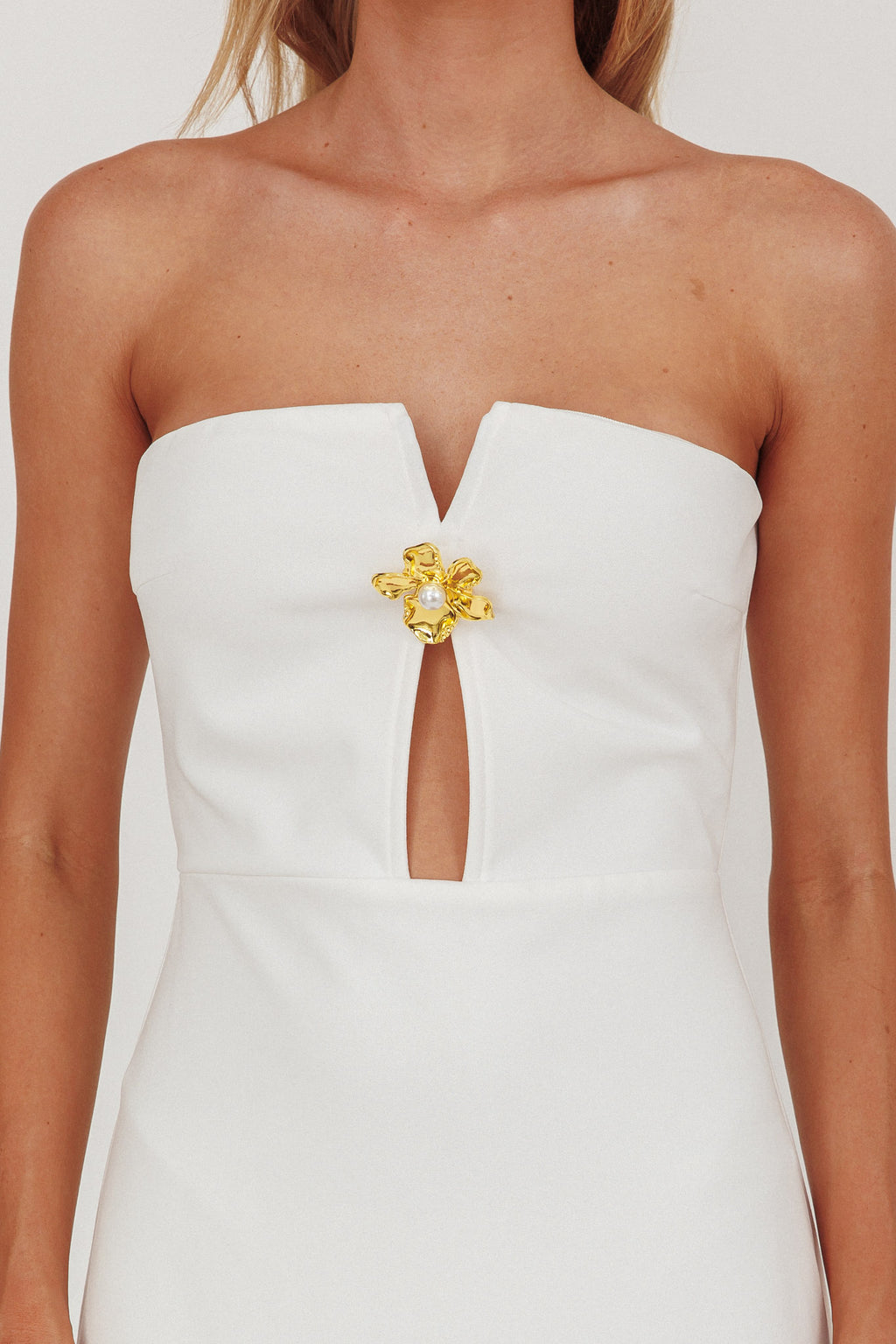 Sonrisa Strapless Cut-Out Maxi Dress White by Selfie Leslie