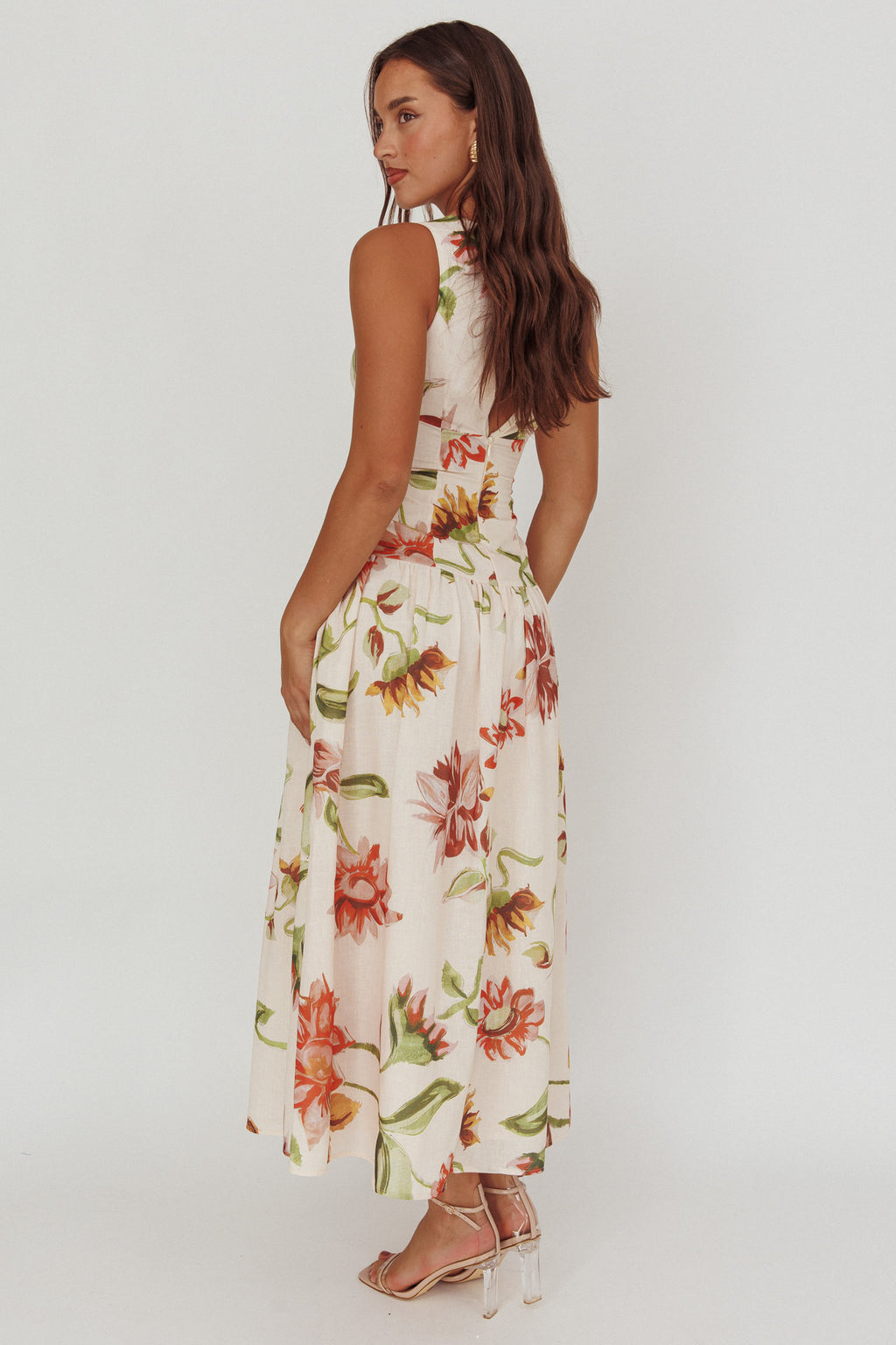 Audraya Drop Waist Maxi Dress Floral Beige by Selfie Leslie
