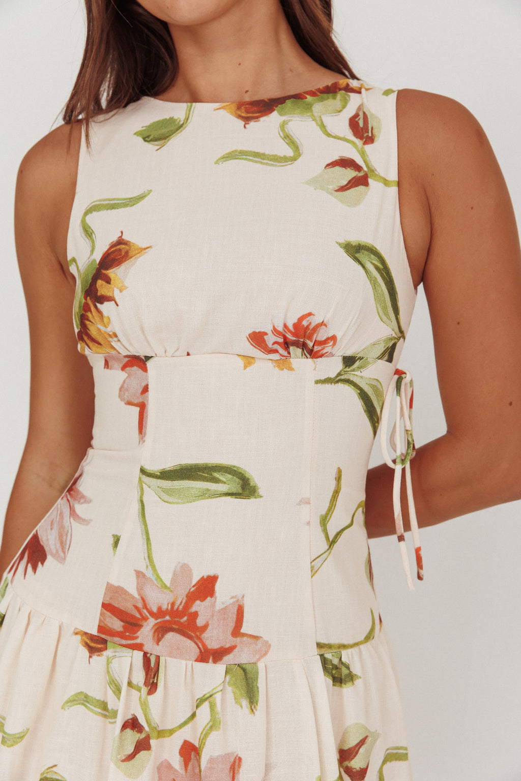 Audraya Drop Waist Maxi Dress Floral Beige by Selfie Leslie