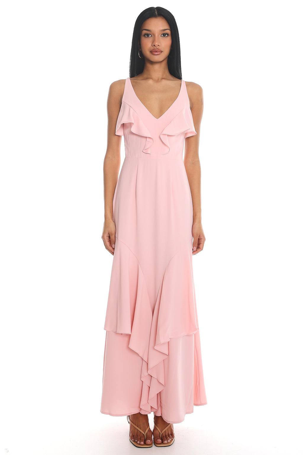 Firelights Ruffle Trim Maxi Dress Pink by Selfie Leslie
