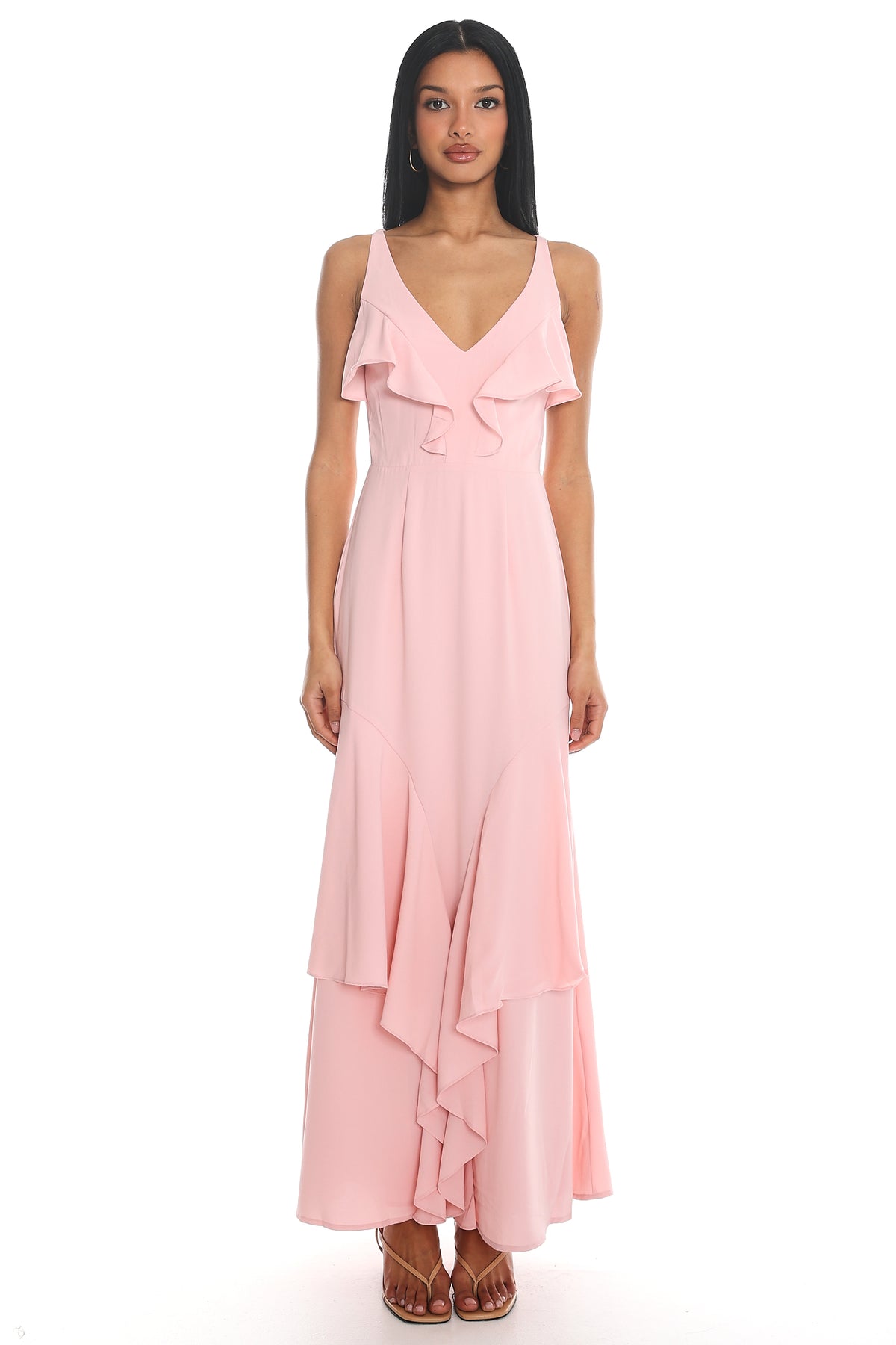 Firelights Ruffle Trim Maxi Dress Pink by Selfie Leslie