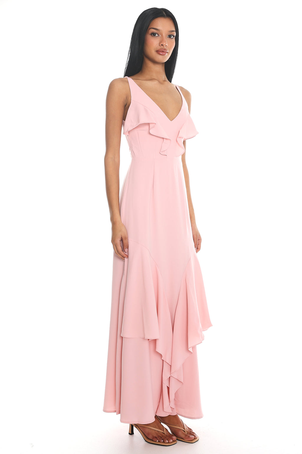 Firelights Ruffle Trim Maxi Dress Pink by Selfie Leslie