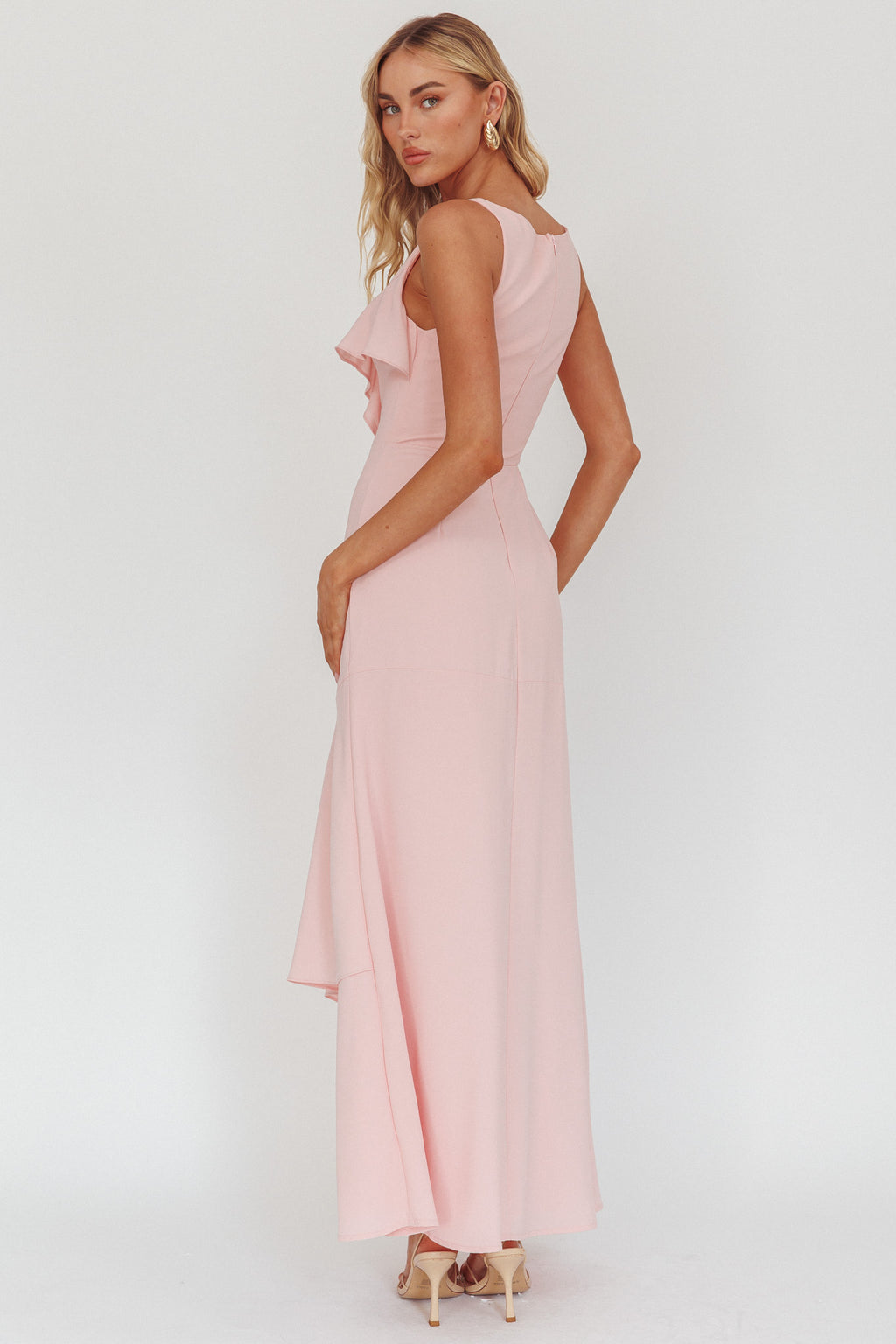 Firelights Ruffle Trim Maxi Dress Pink by Selfie Leslie
