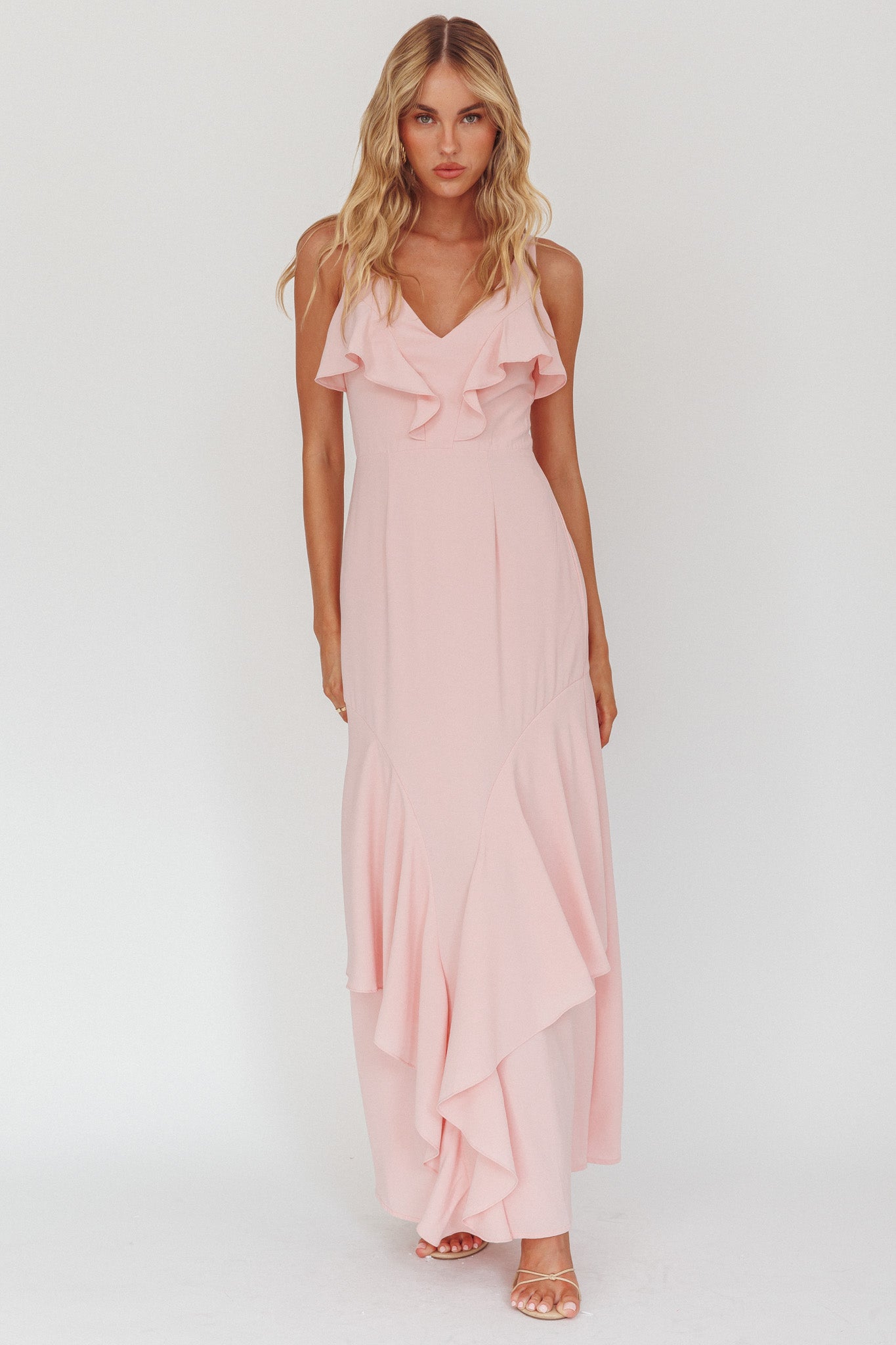 Firelights Ruffle Trim Maxi Dress Pink Firelights Ruffle Trim Maxi Dress Pink