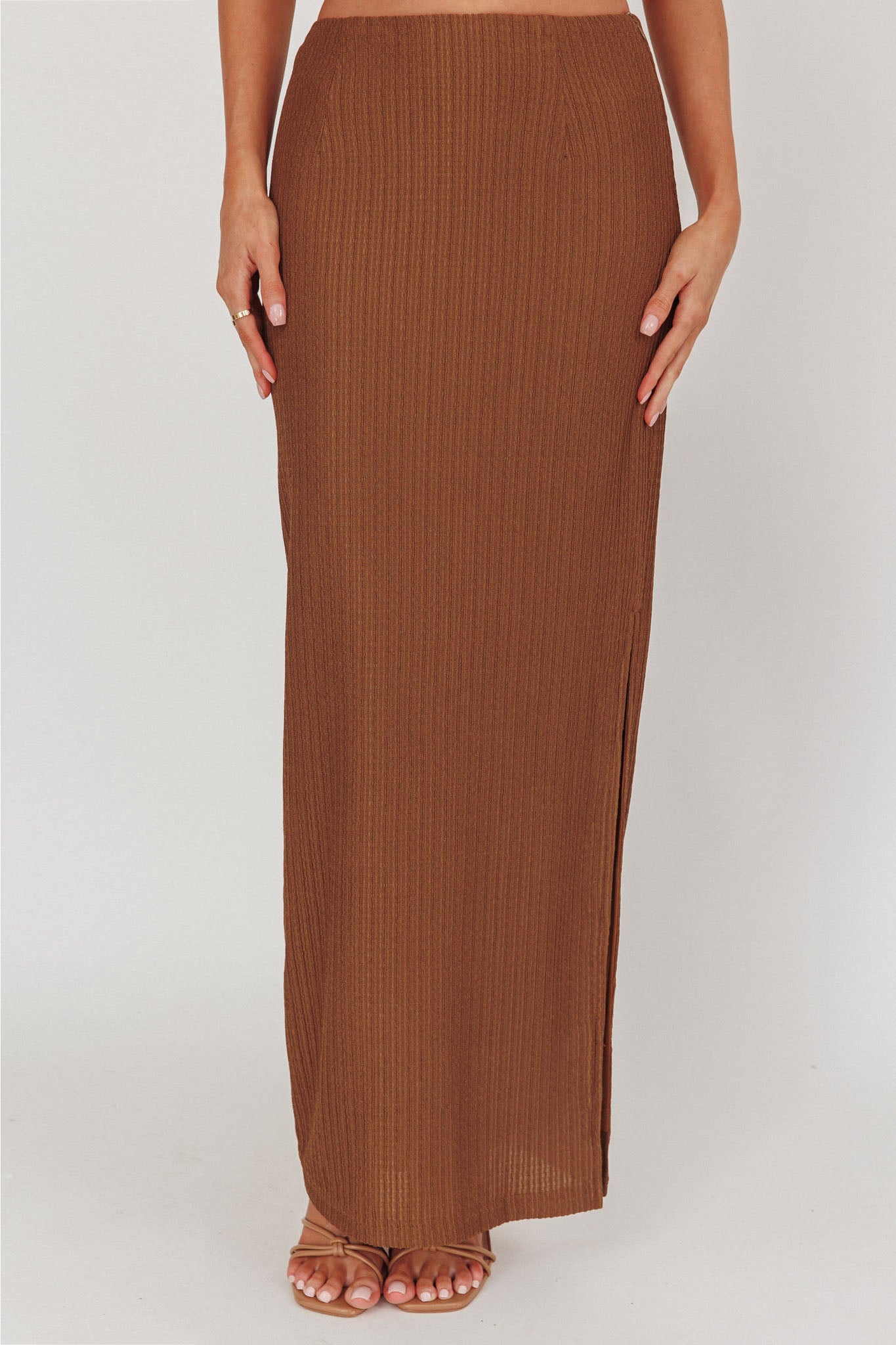 Always Ready Side Split Maxi Skirt Chocolate by Selfie Leslie