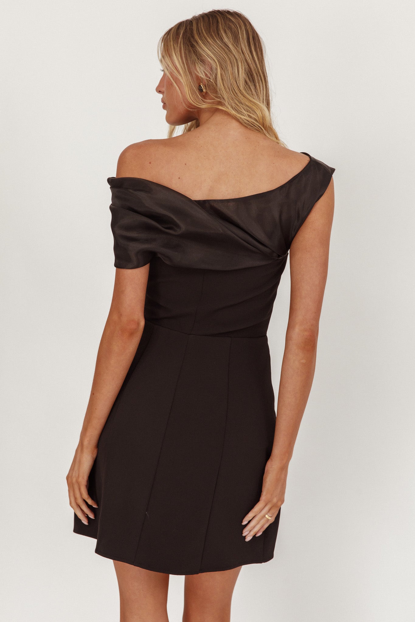 Vienna Nights Off-Shoulder A-Line Mini Dress Black by Selfie Leslie