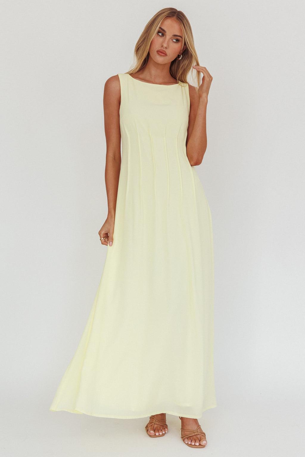 Karine Pintuck Pleat Maxi Dress Butter by Selfie Leslie
