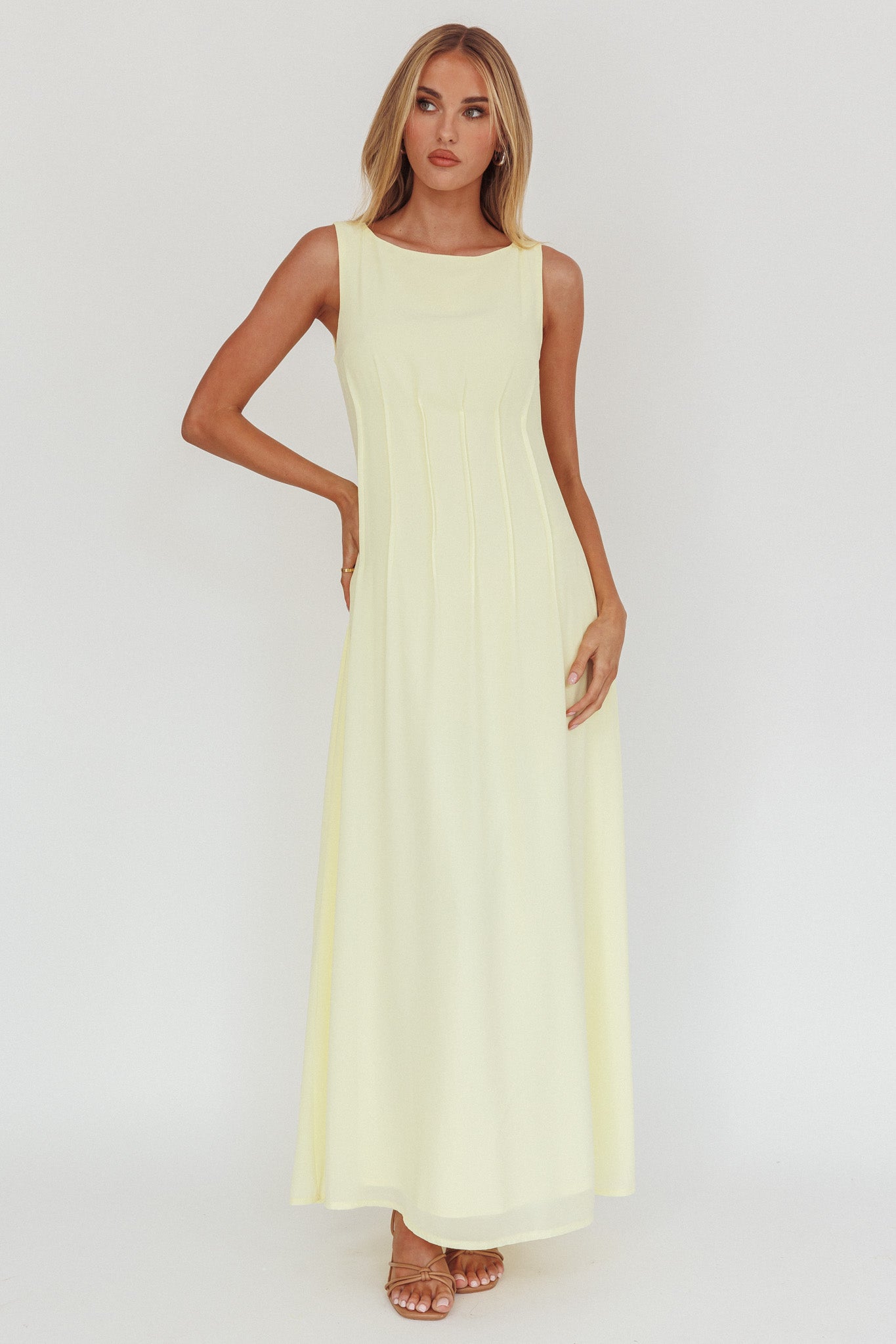 Karine Pintuck Pleat Maxi Dress Butter by Selfie Leslie