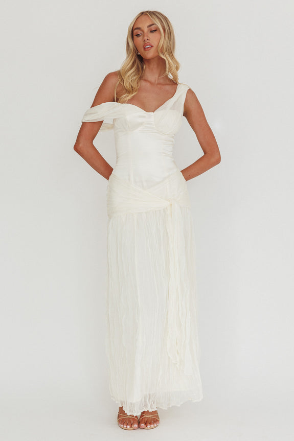 Keia Crepe Chiffon One-Shoulder Maxi Dress Oyster