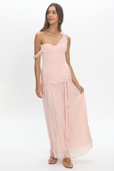 Keia Crepe Chiffon One-Shoulder Maxi Dress Light Pink | Selfie Leslie
