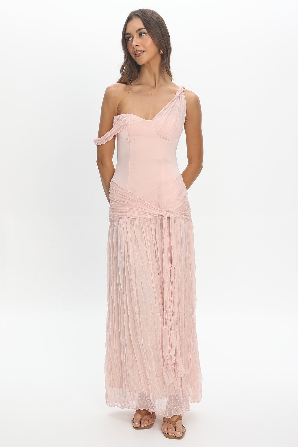 Keia Crepe Chiffon One-Shoulder Maxi Dress Light Pink