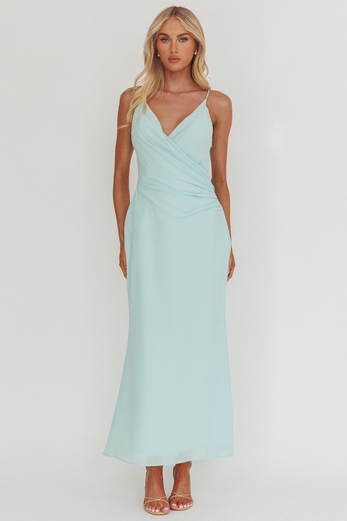 Lexxi Crossover Gathered Waist Maxi Dress Tiffany Blue XS