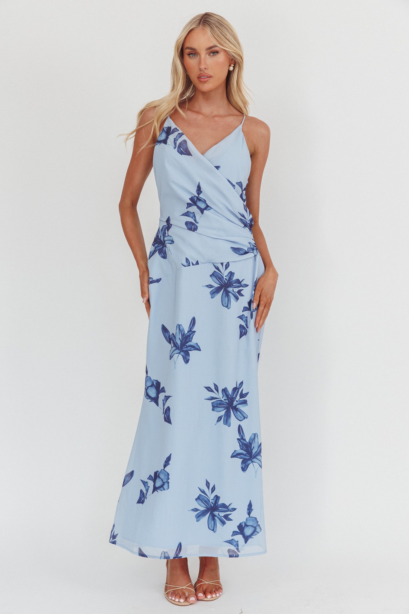 Lexxi Crossover Gathered Waist Maxi Dress Floral Blue by Selfie Leslie